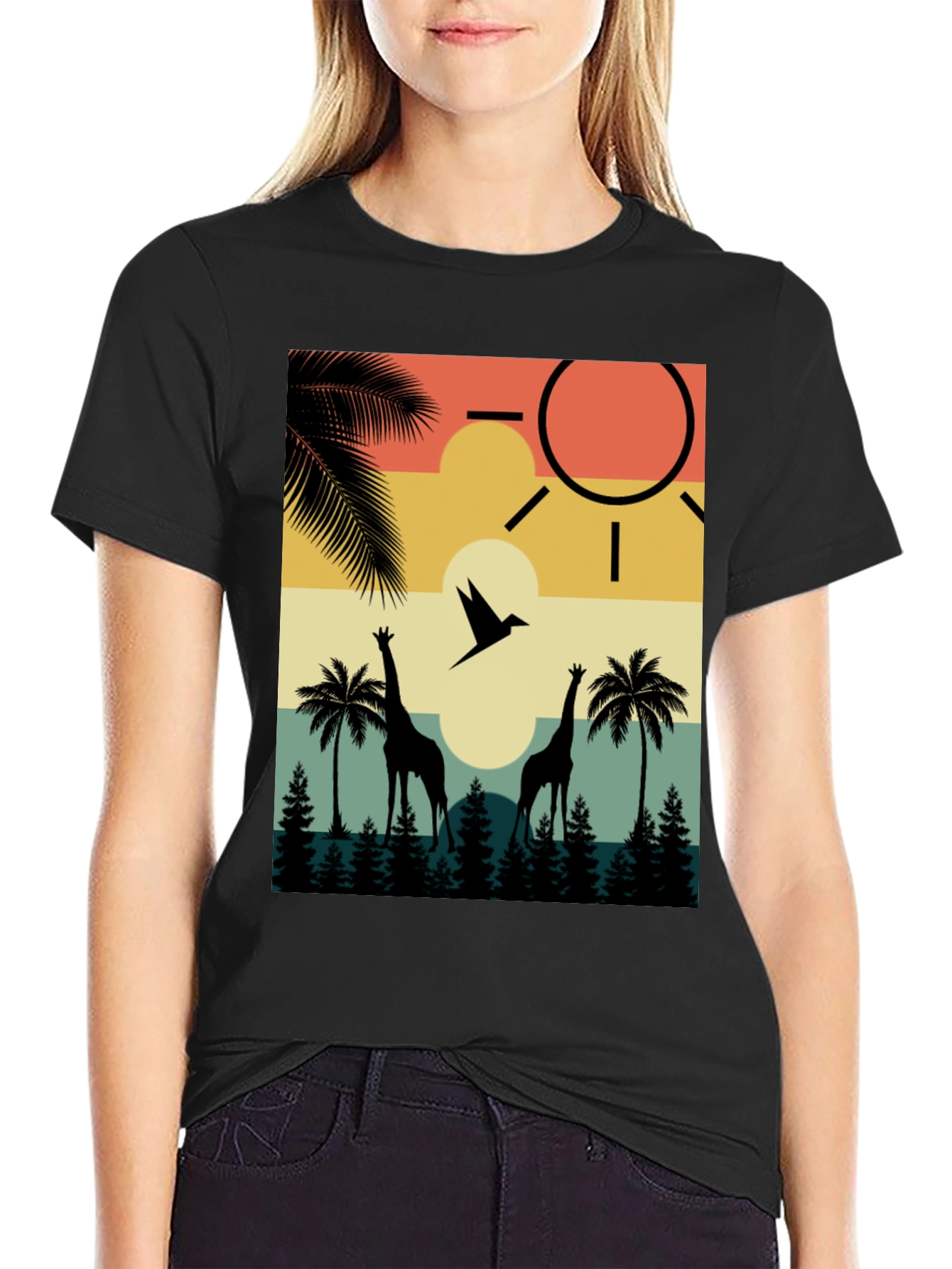 Retro Giraffe Sunset T-Shirt