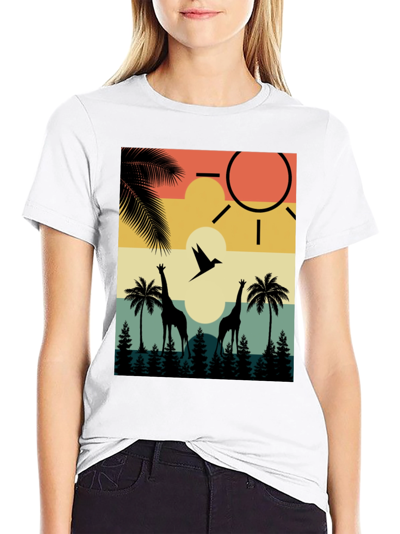 Retro Giraffe Sunset T-Shirt