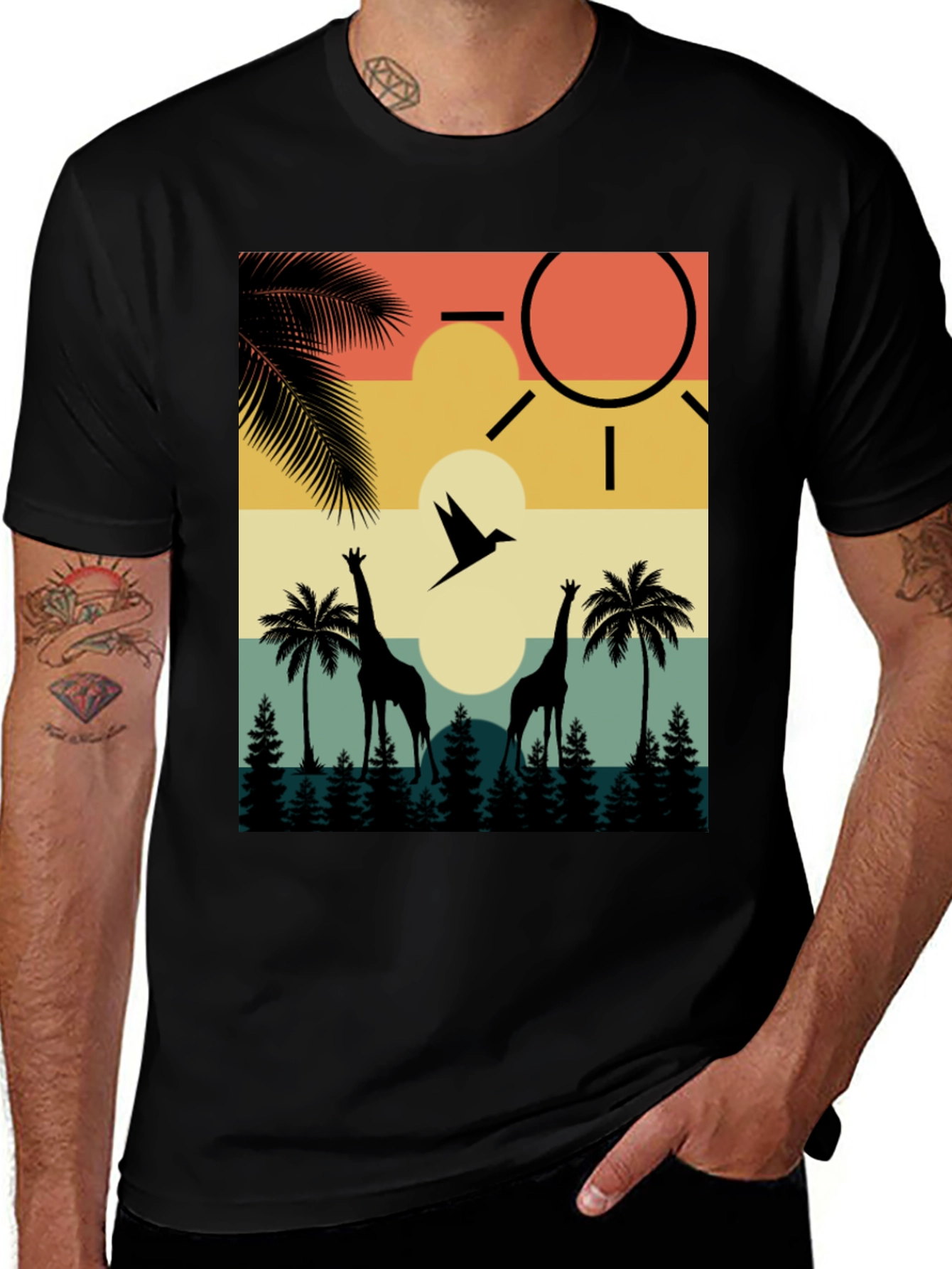 Retro Giraffe Sunset T-Shirt