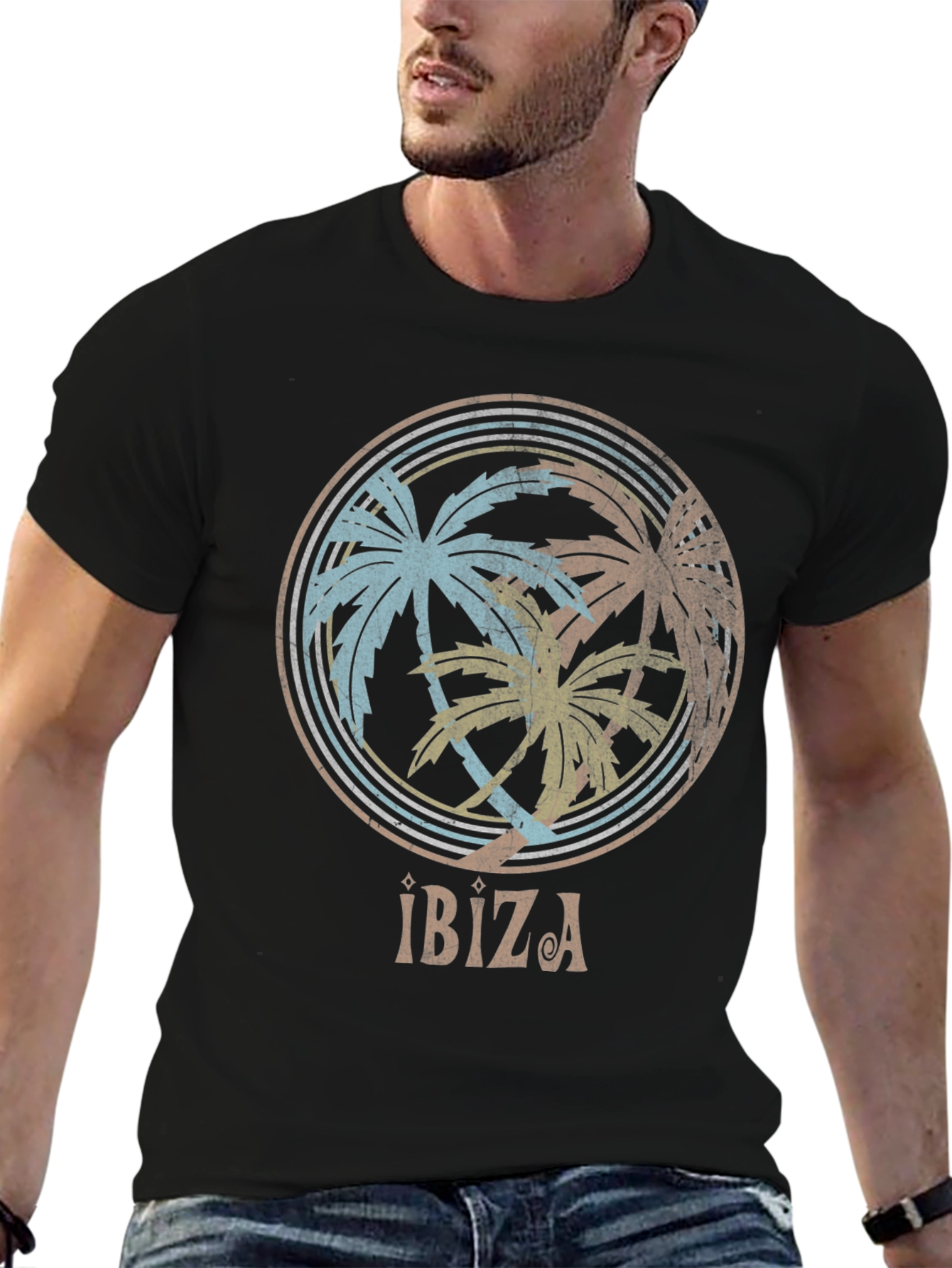 Ibiza Palm Tree Graphic Tee - Retro Summer Vibes