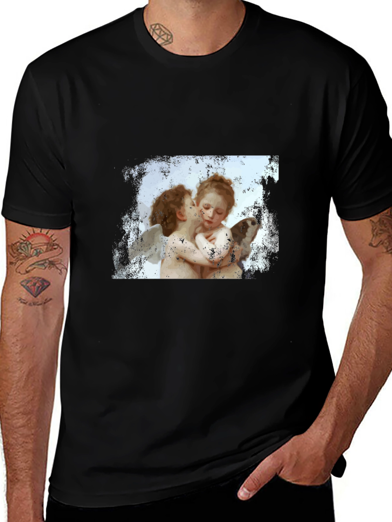 Cherub Kiss Graphic T-Shirt - Black