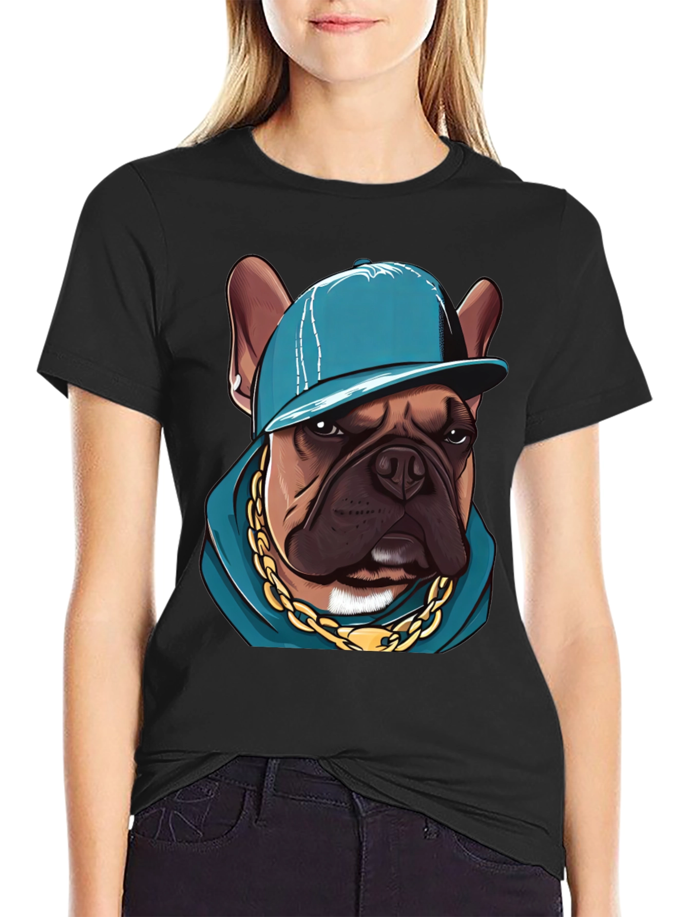 Cool Bulldog in a Cap T-Shirt