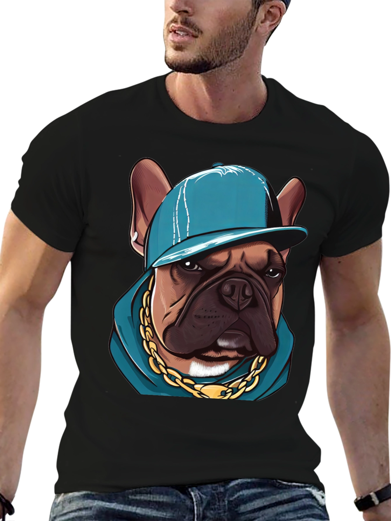 Cool Bulldog in a Cap T-Shirt