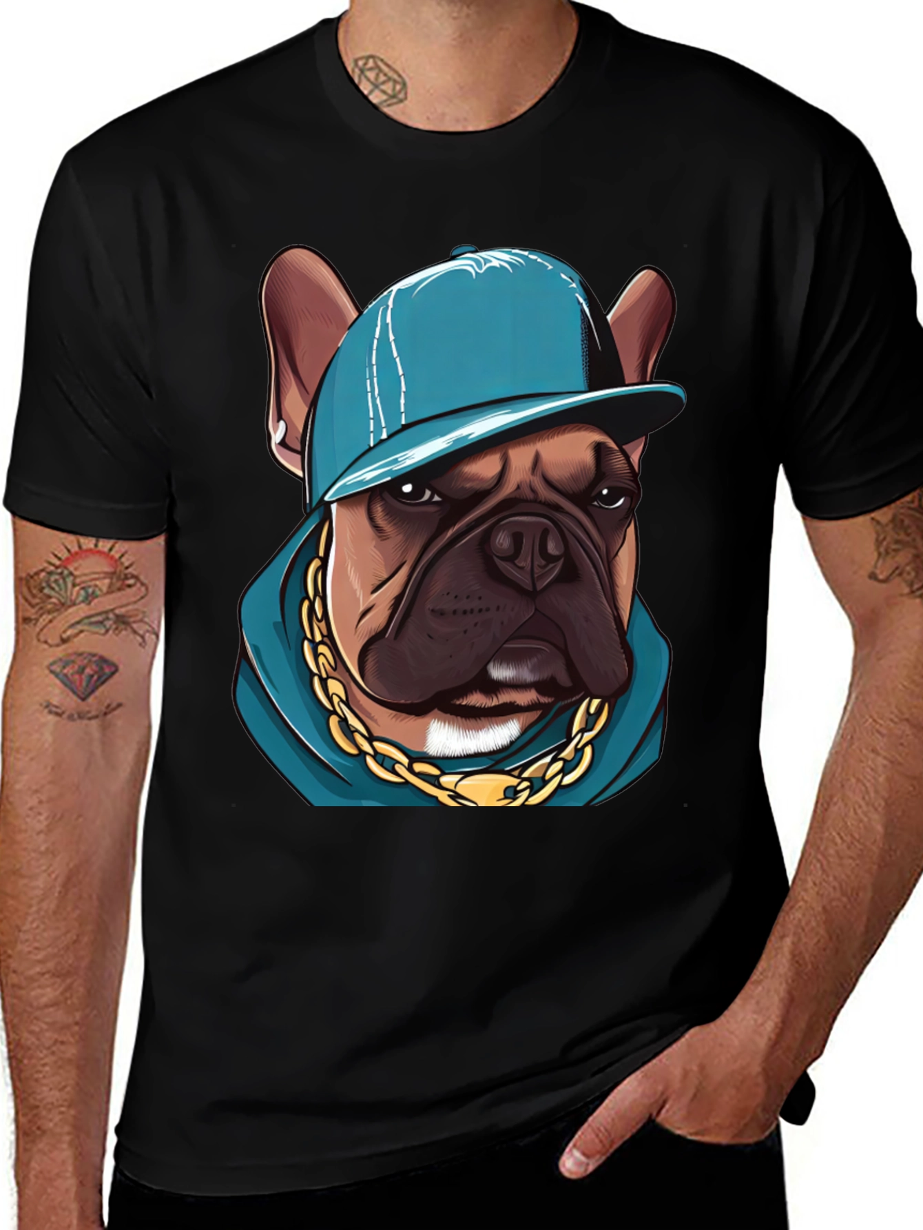 Cool Bulldog in a Cap T-Shirt