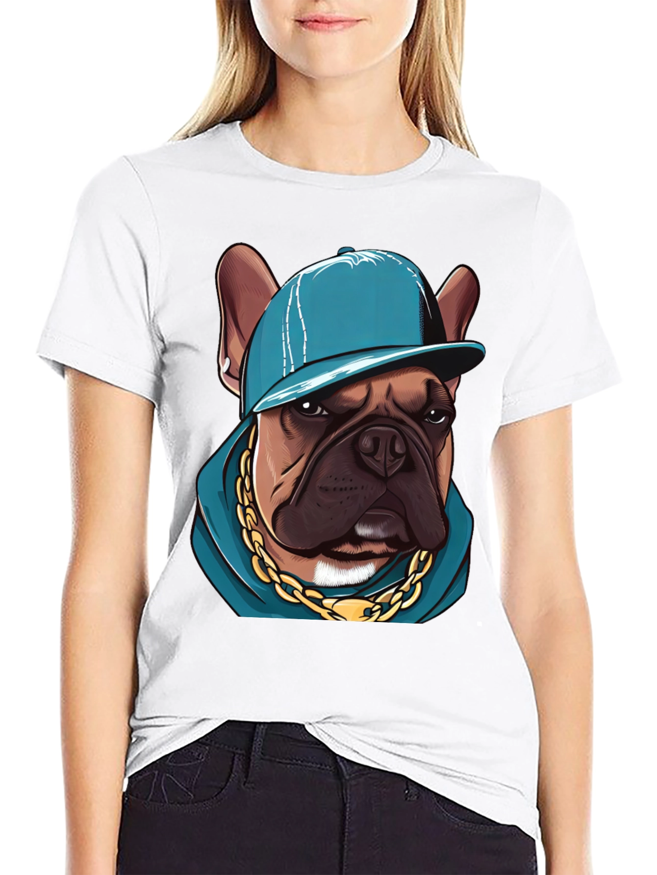 Cool Bulldog in a Cap T-Shirt