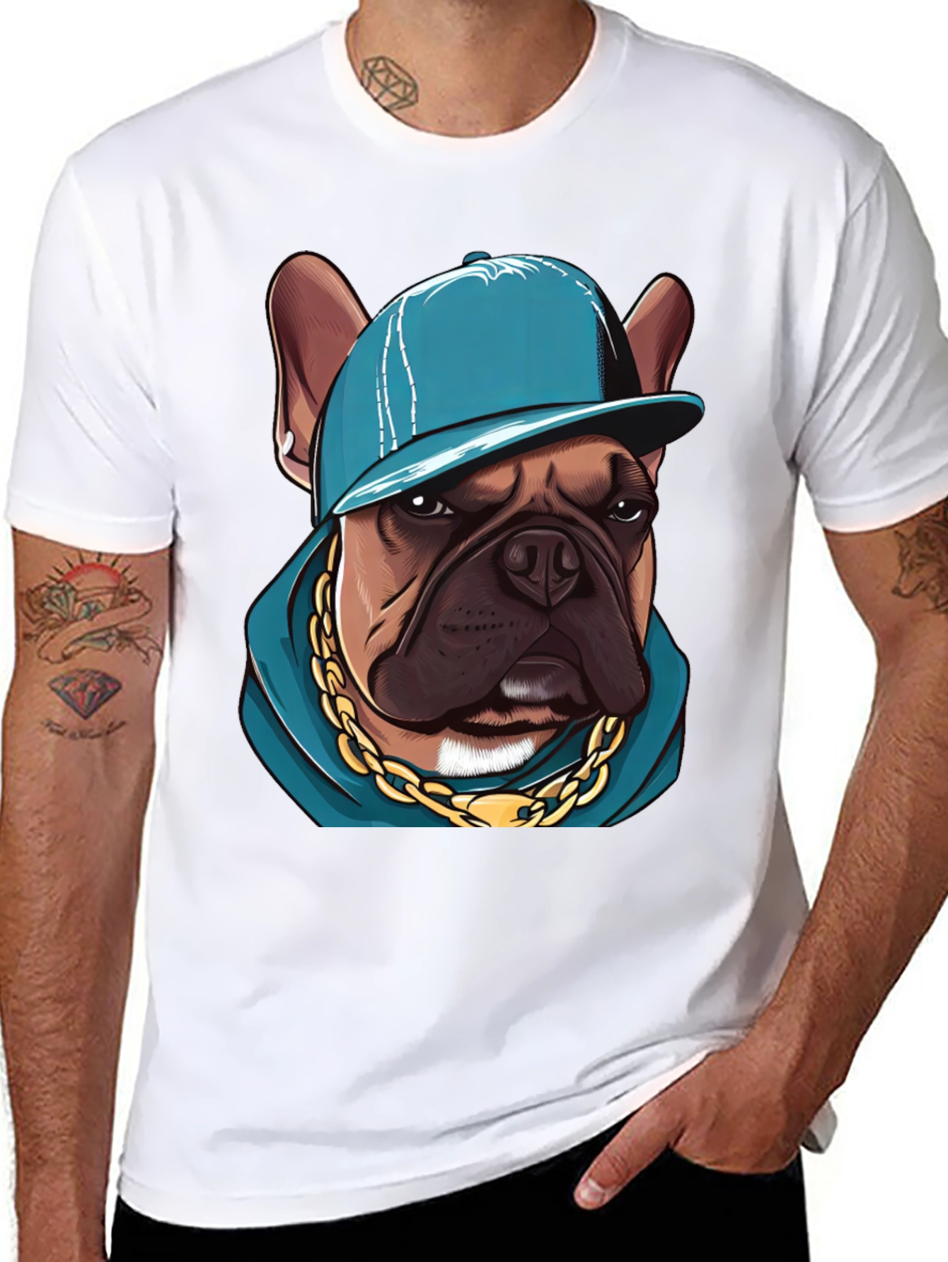 Cool Bulldog in a Cap T-Shirt