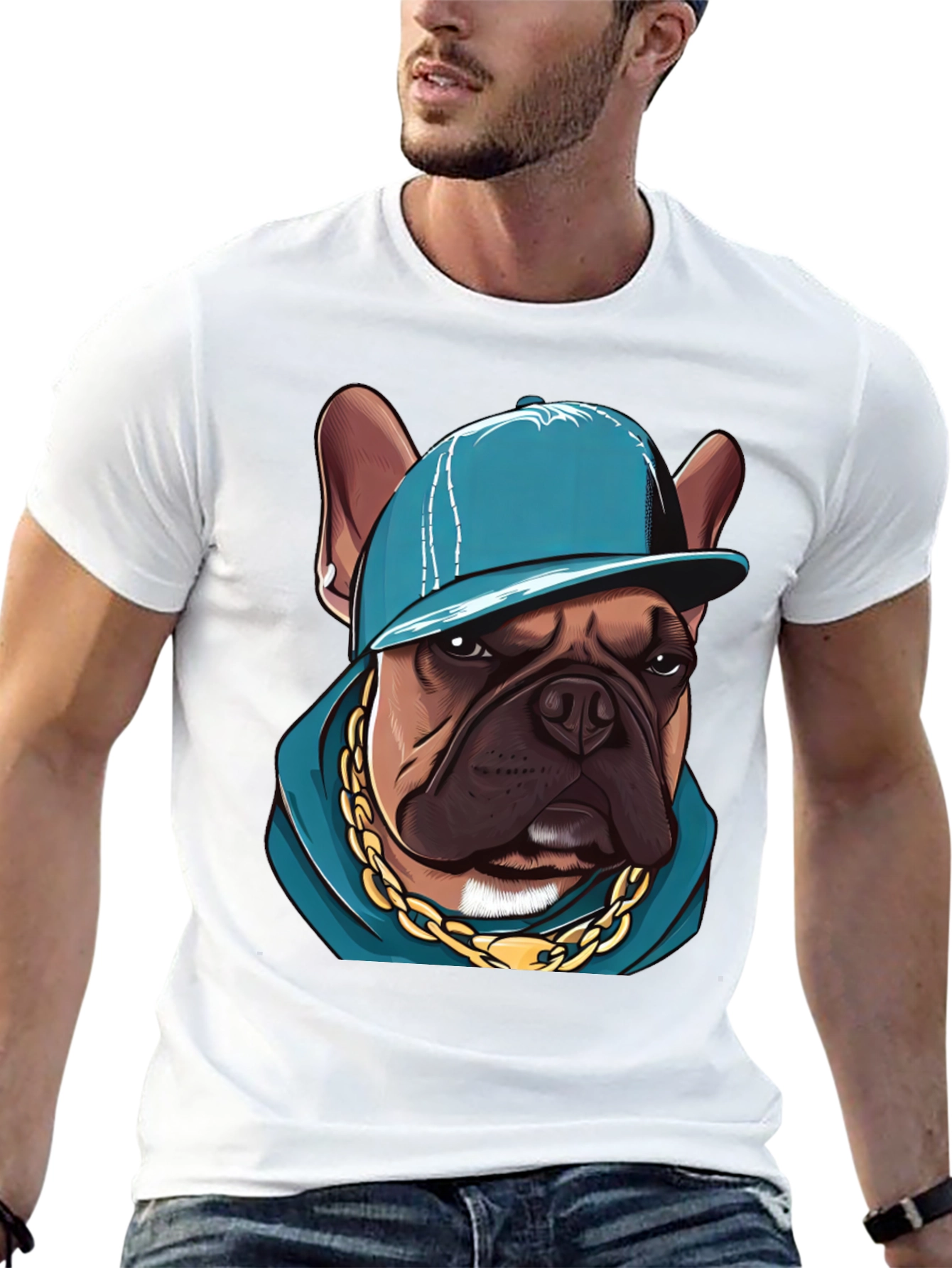 Cool Bulldog in a Cap T-Shirt