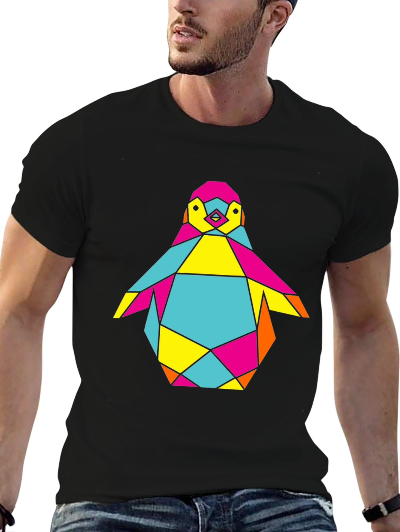 Geometric Penguin Graphic Tee - Cool Modern Design