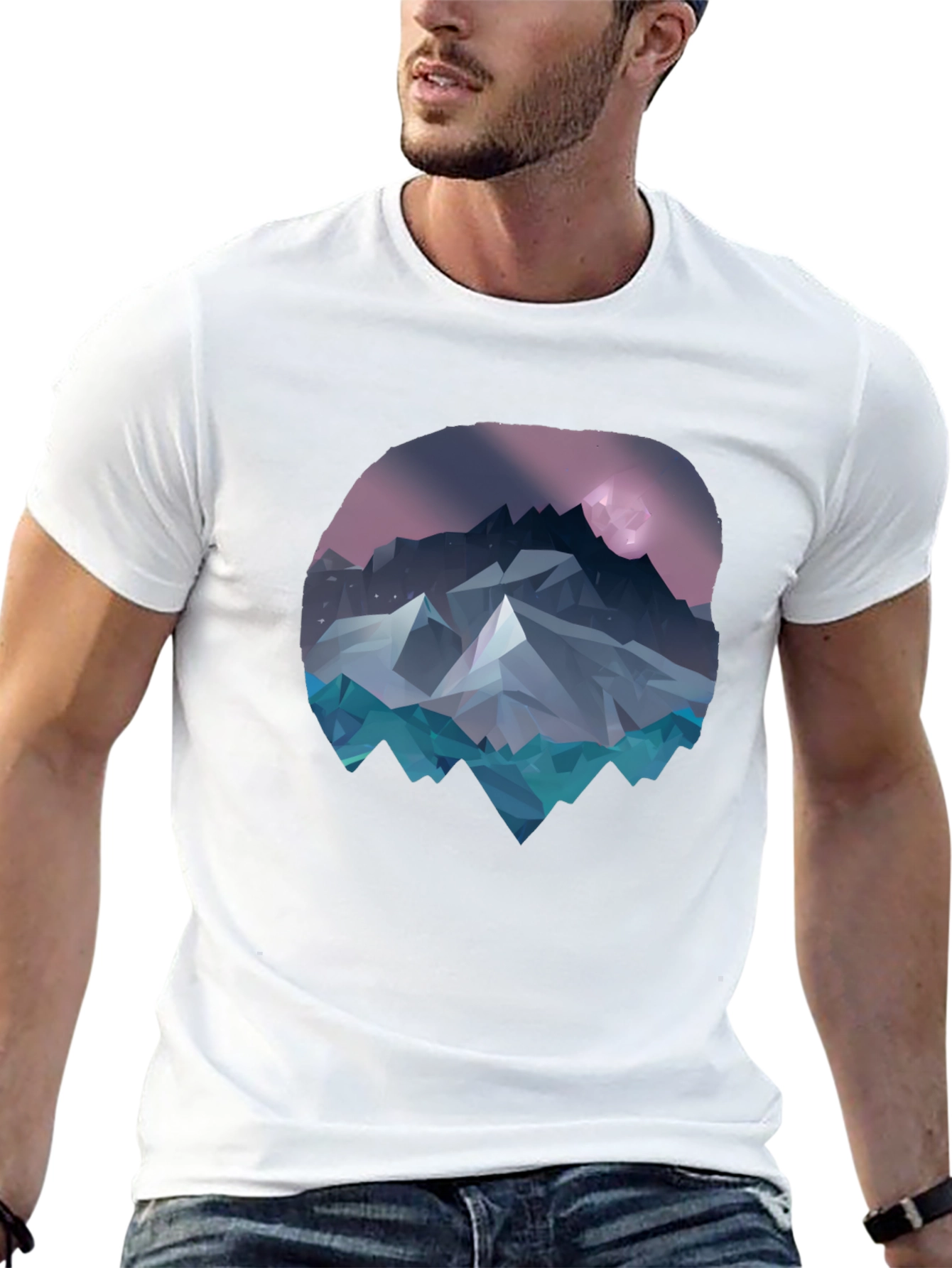 Geometric Mountainscape Graphic Tee - Black