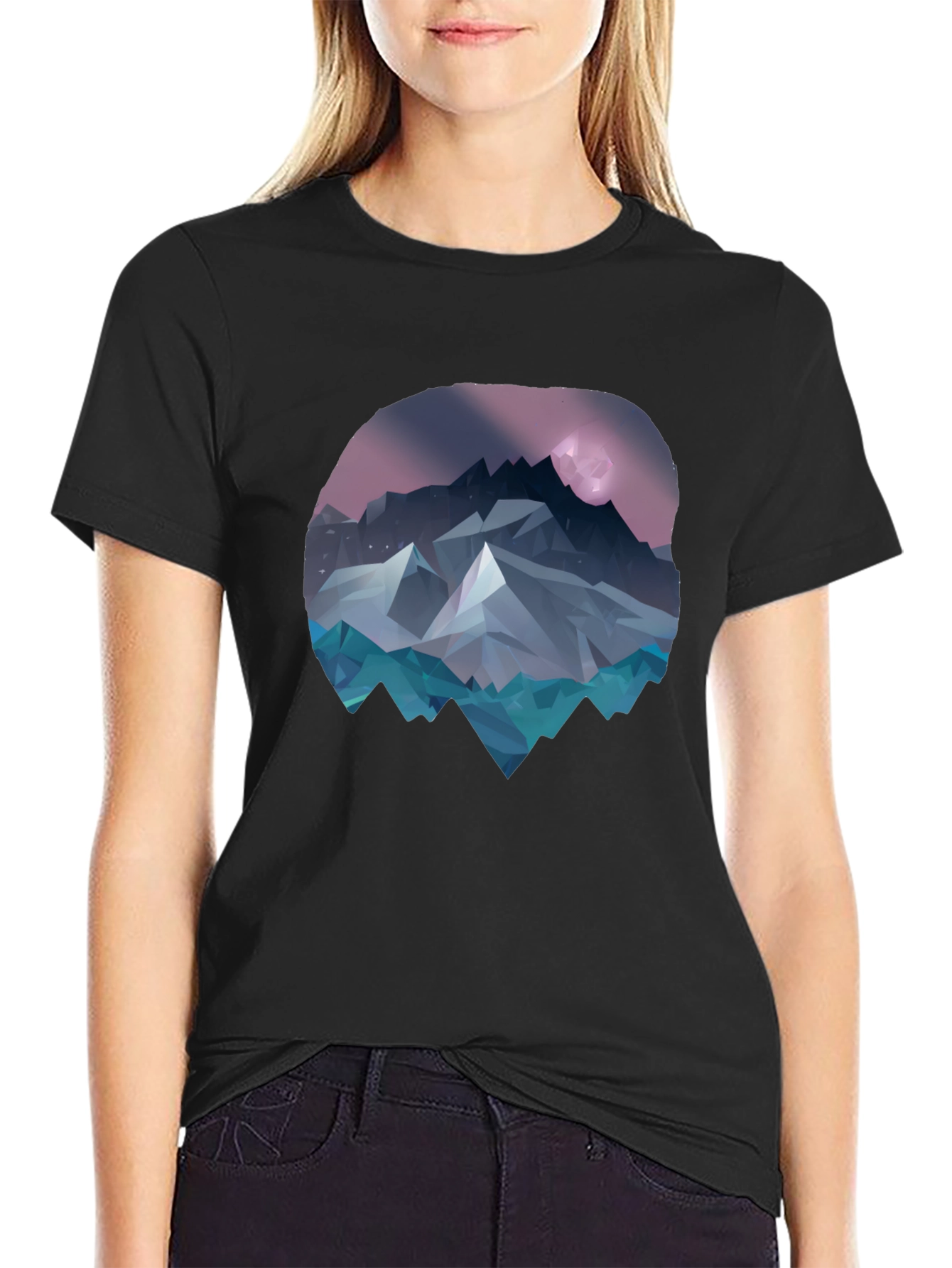 Geometric Mountainscape Graphic Tee - Black