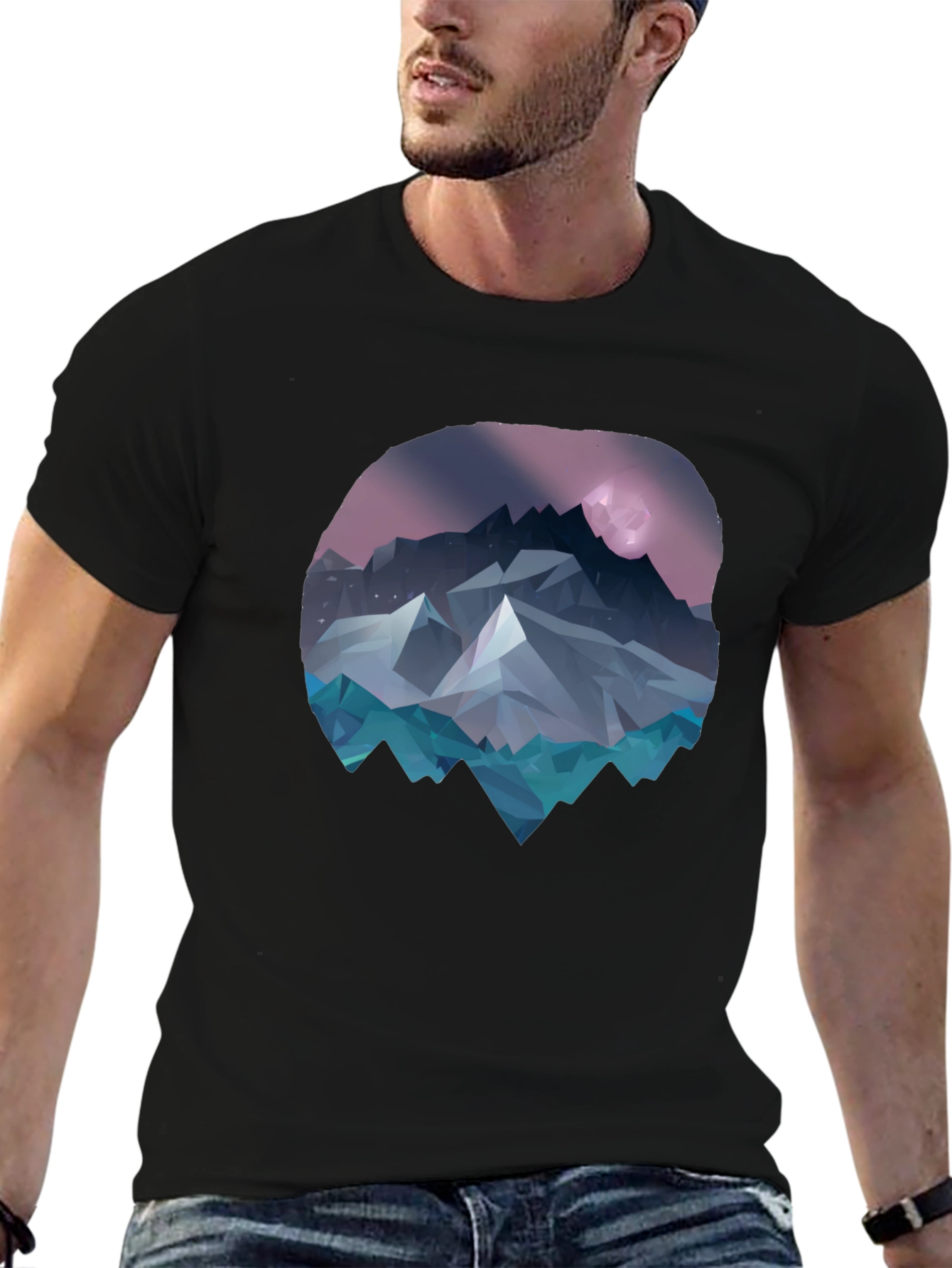 Geometric Mountainscape Graphic Tee - Black