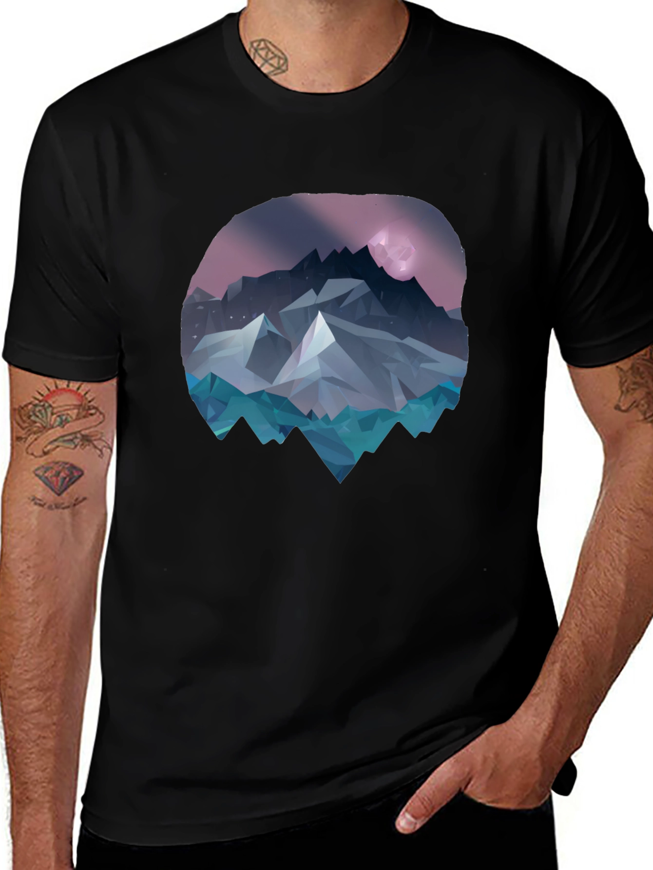 Geometric Mountainscape Graphic Tee - Black