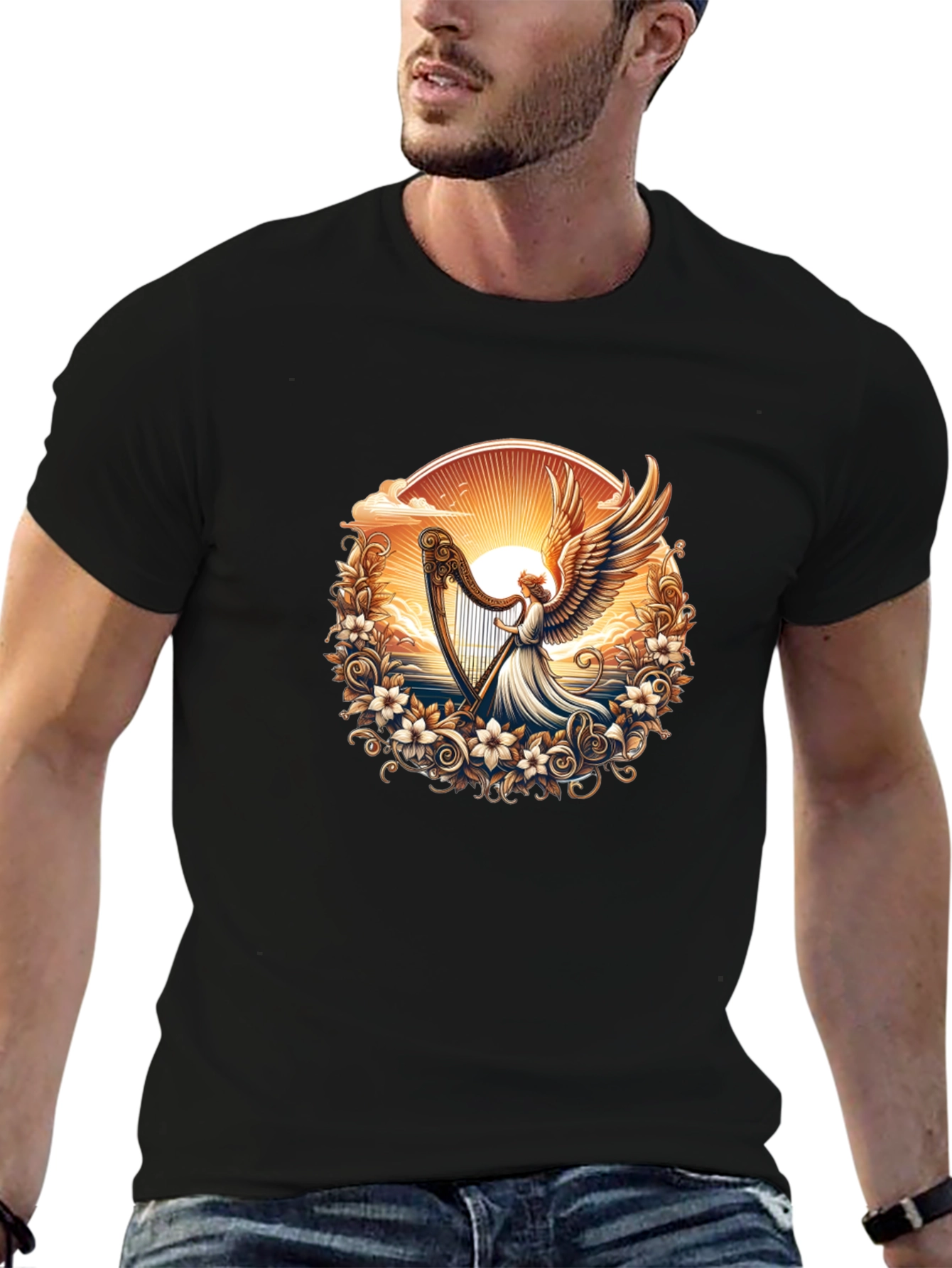 Angel Harp Graphic Tee - Black