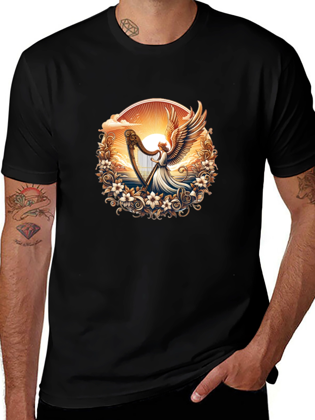 Angel Harp Graphic Tee - Black
