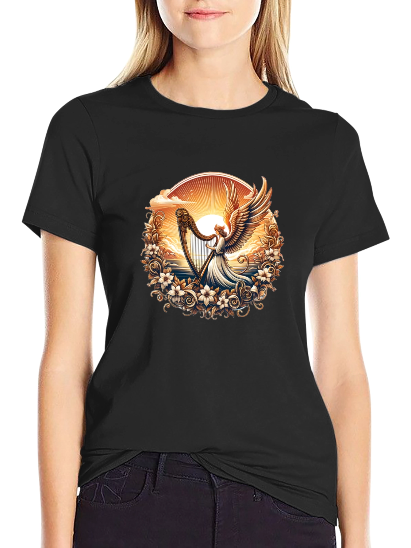Angel Harp Graphic Tee - Black