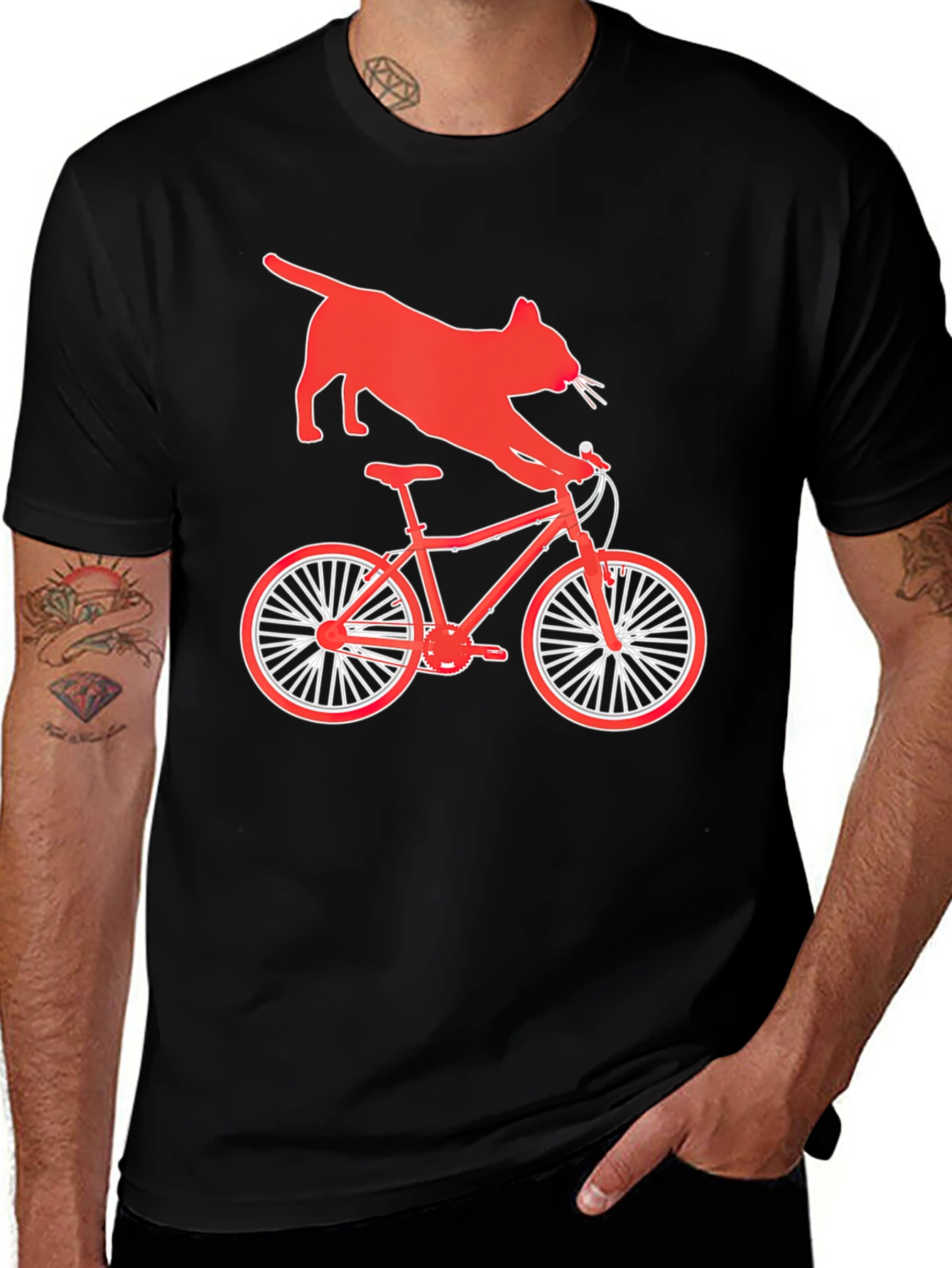 Cat Riding Bike Graphic T-Shirt