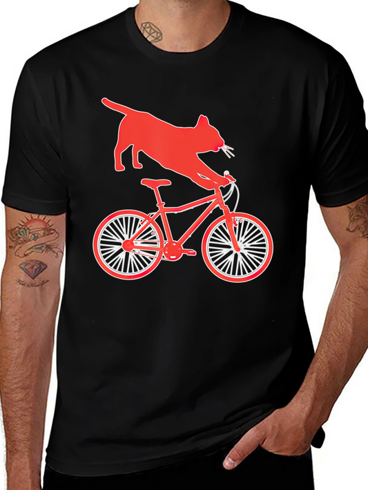 Cat Riding Bike Graphic T-Shirt