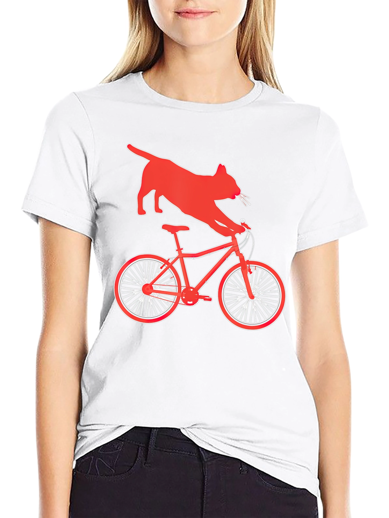 Cat Riding Bike Graphic T-Shirt
