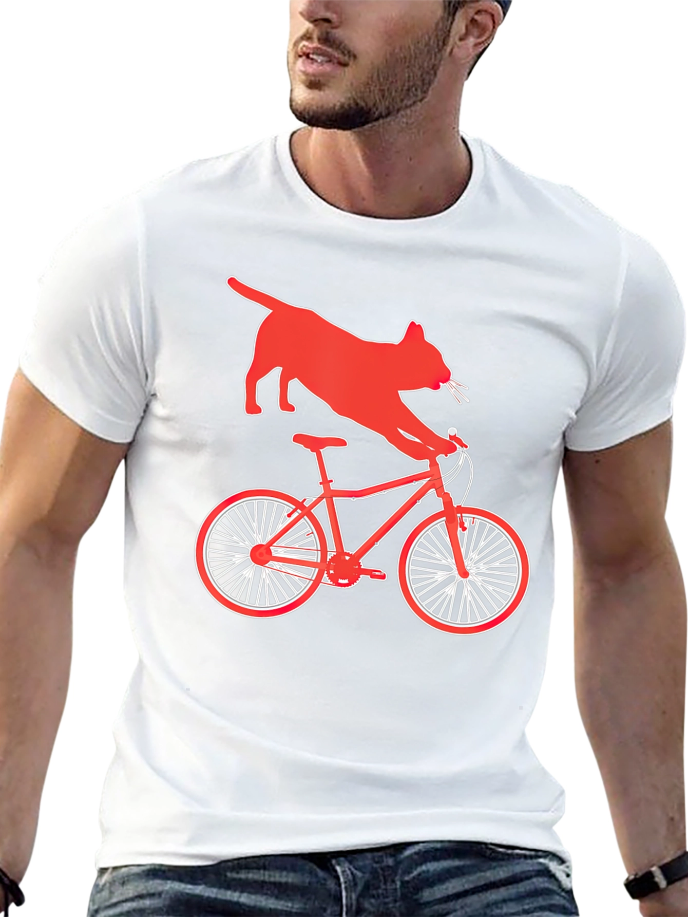 Cat Riding Bike Graphic T-Shirt