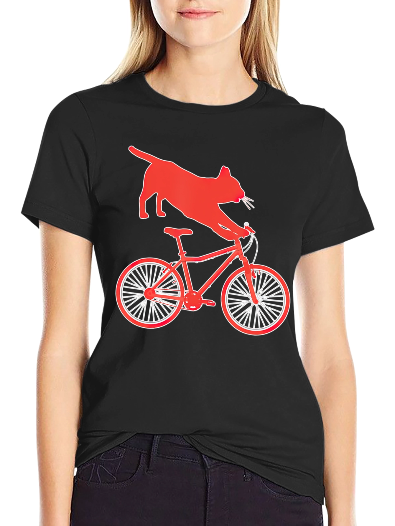 Cat Riding Bike Graphic T-Shirt