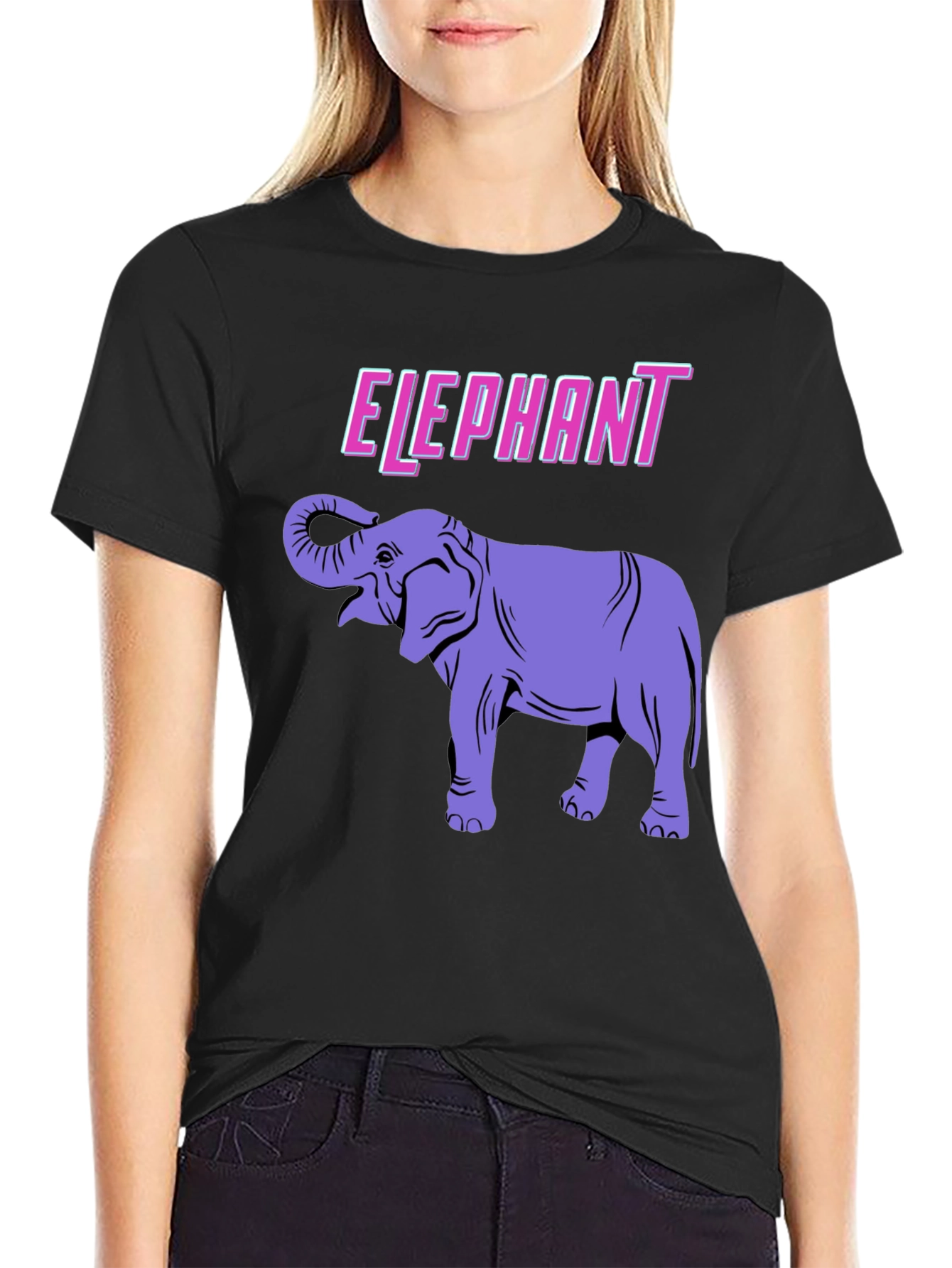 Elephant Graphic Print Black T-Shirt