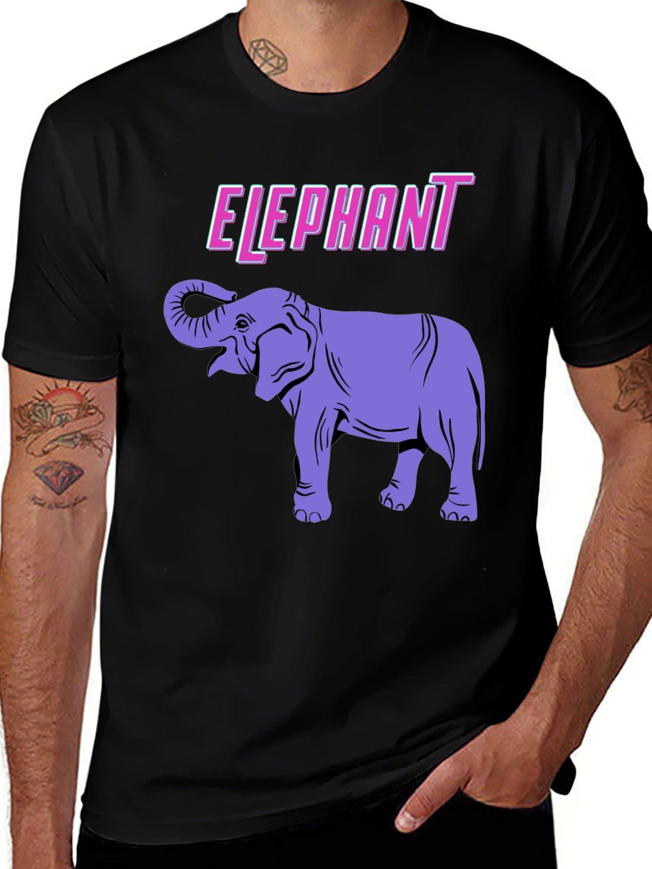 Elephant Graphic Print Black T-Shirt