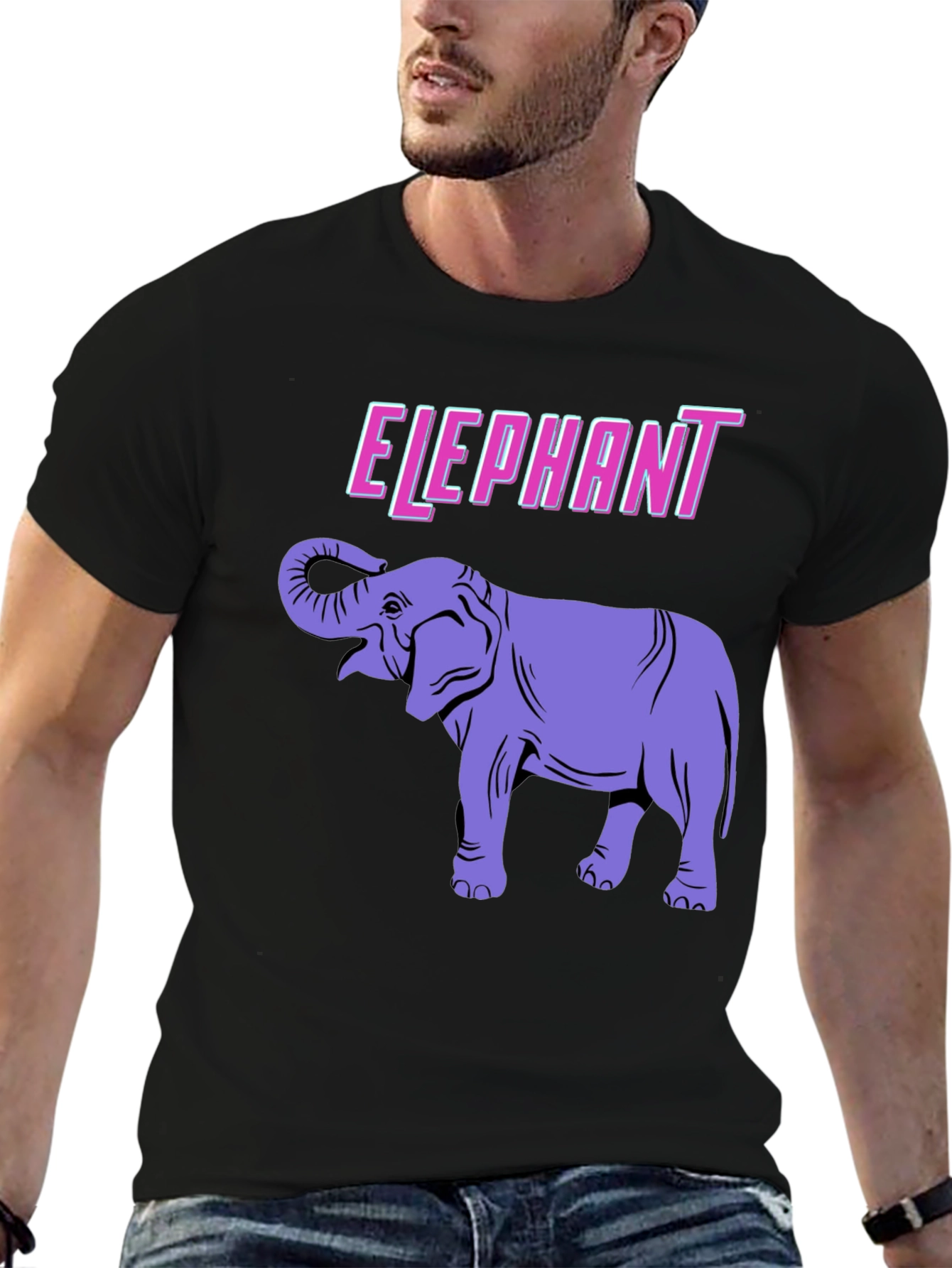 Elephant Graphic Print Black T-Shirt