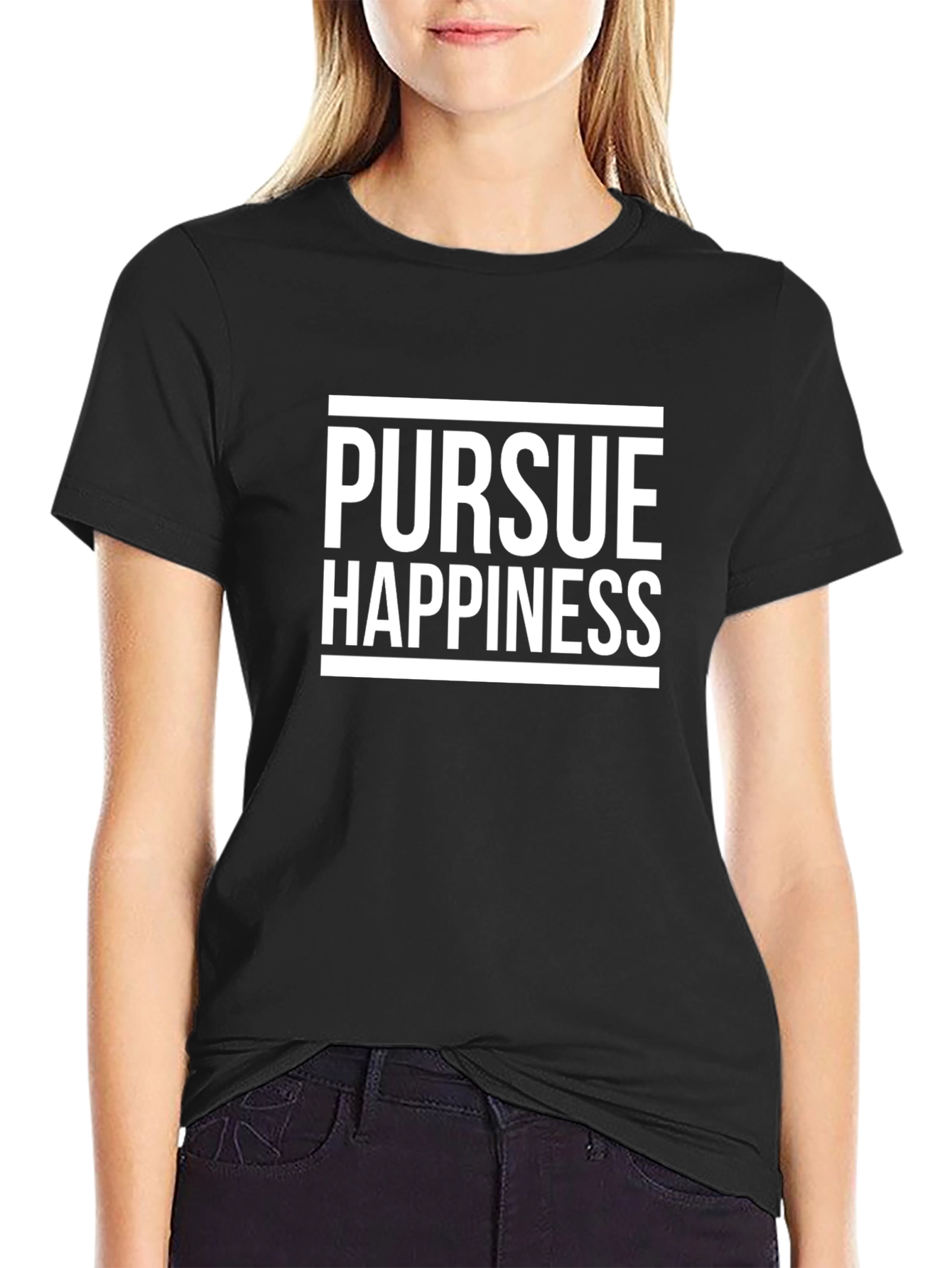 Pursue Happiness Graphic Tee - Black Cotton T-Shirt