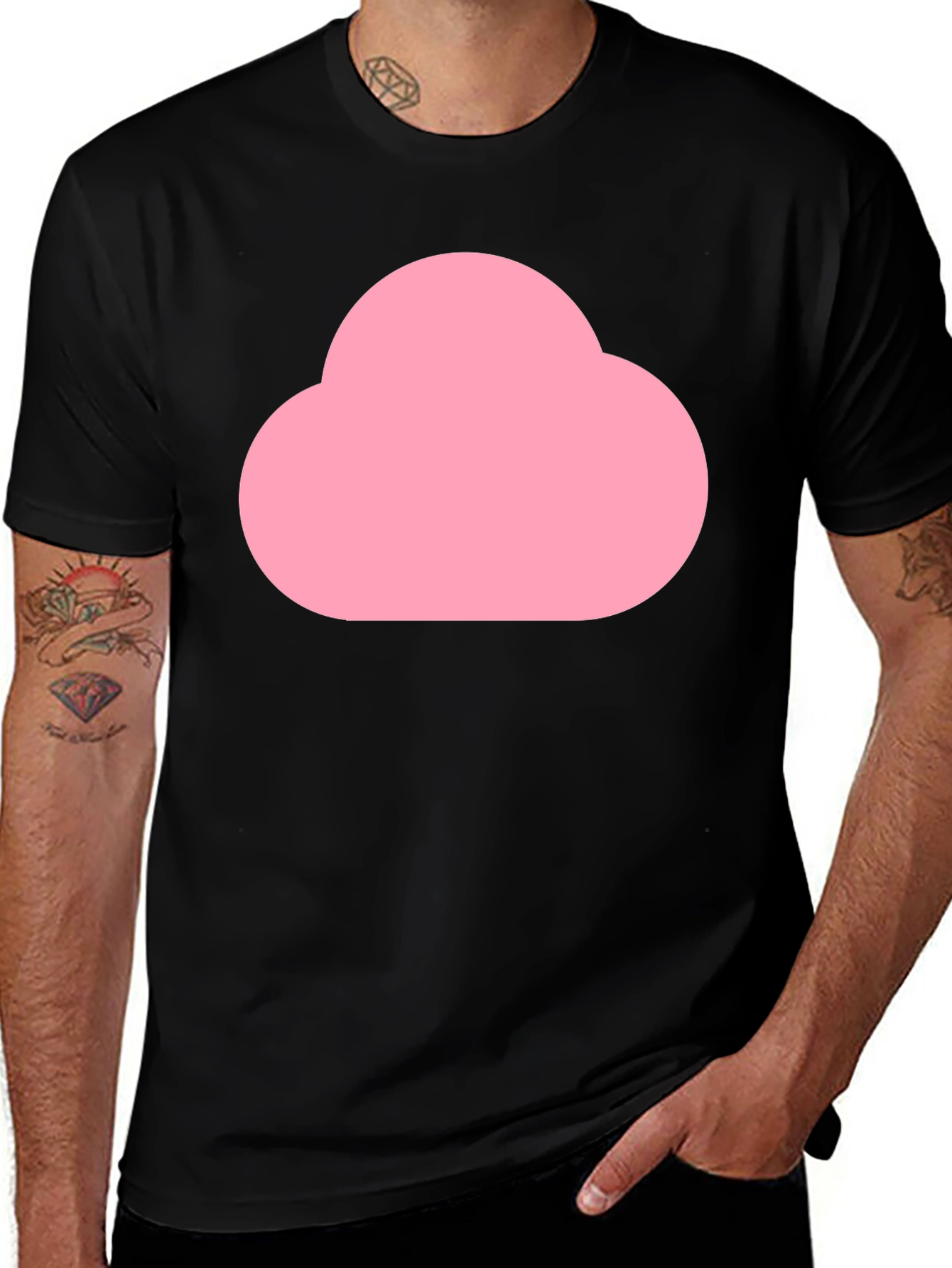 Pink Cloud Graphic Black T-Shirt