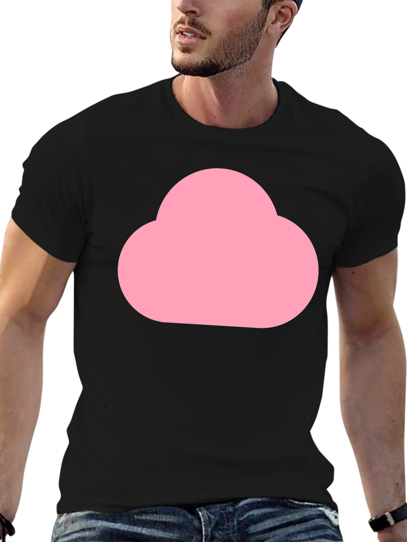 Pink Cloud Graphic Black T-Shirt