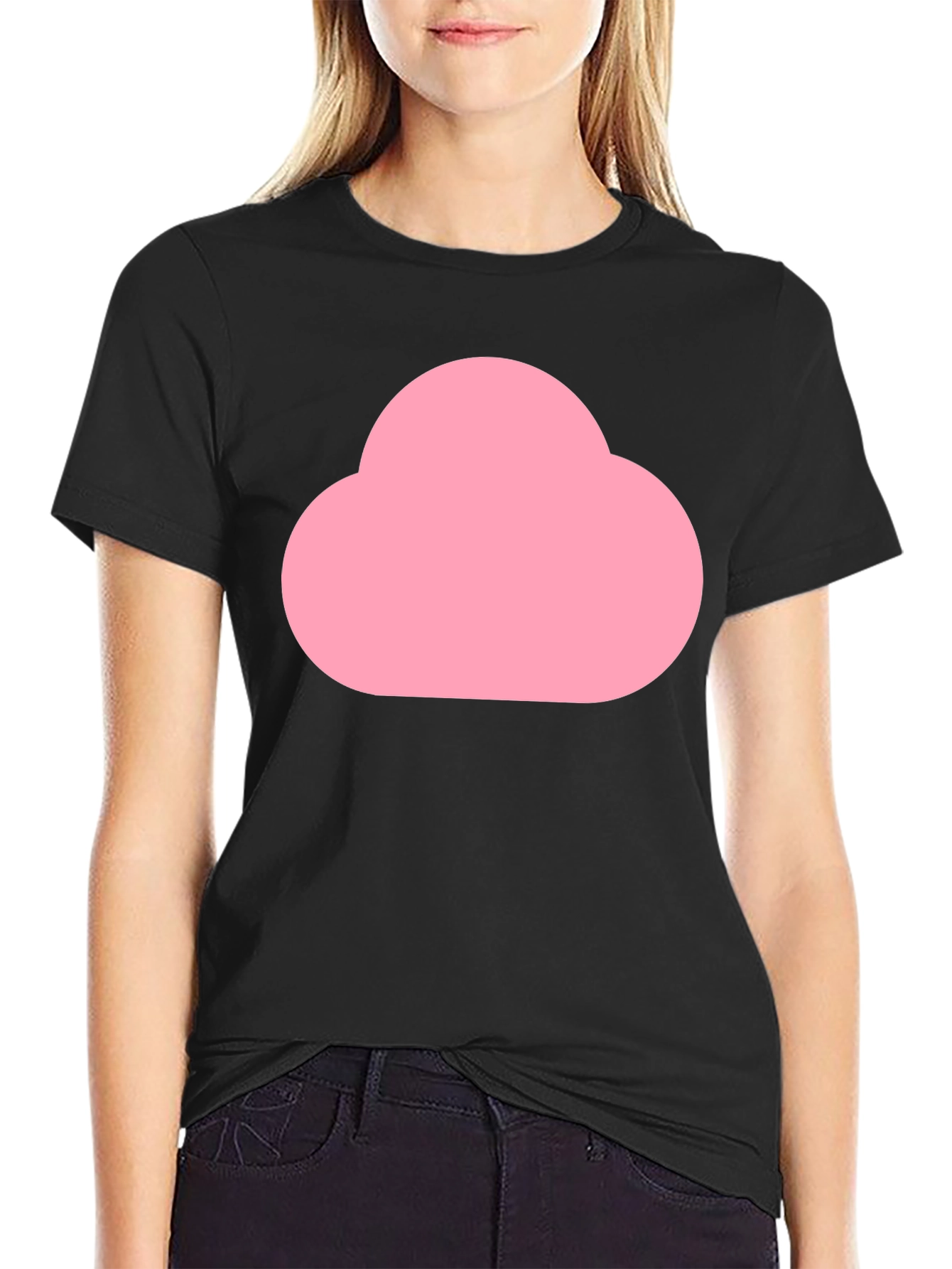 Pink Cloud Graphic Black T-Shirt