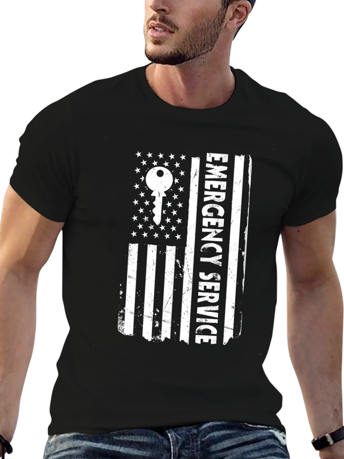 Emergency Service Key American Flag Graphic Tee