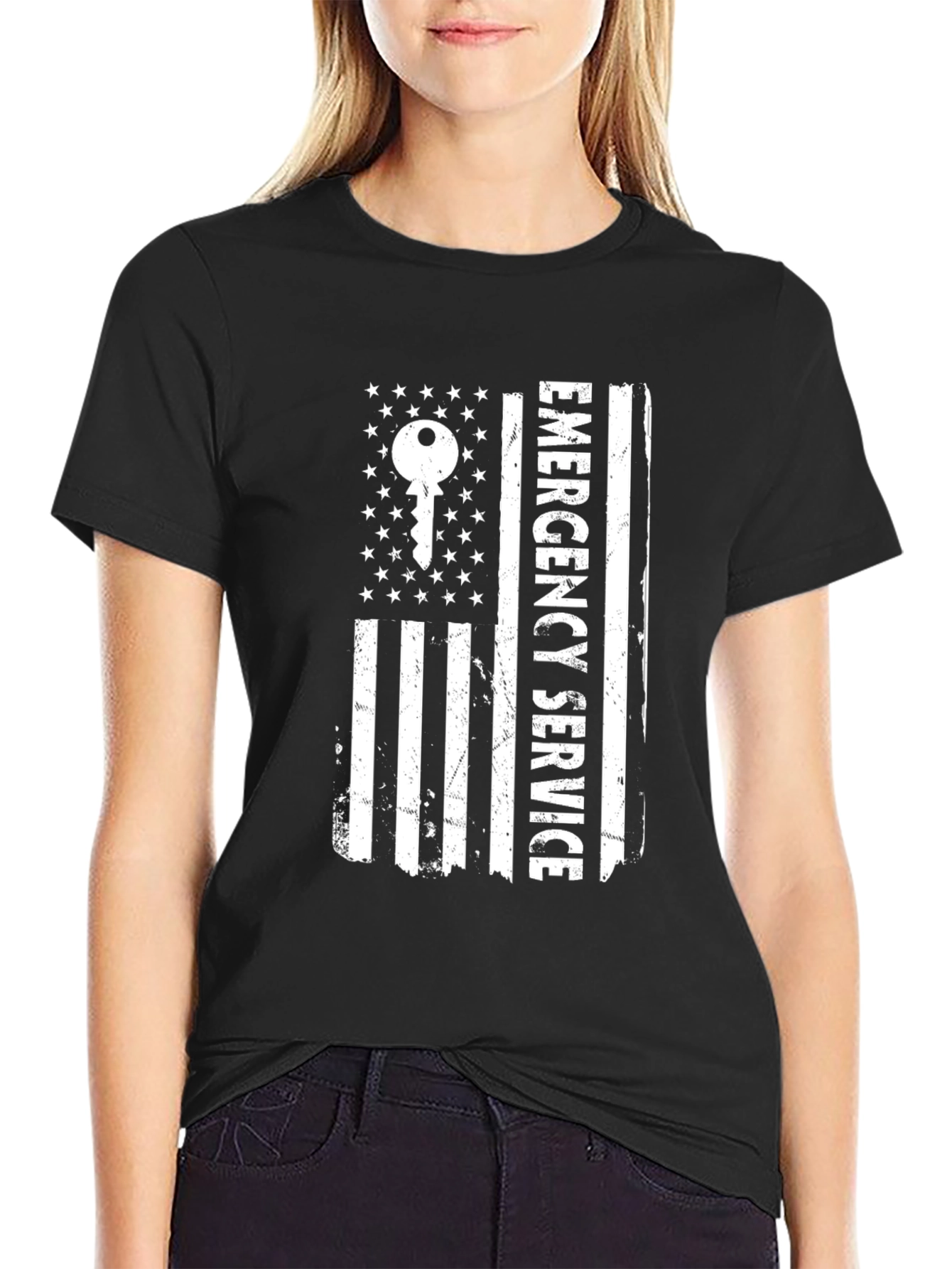 Emergency Service Key American Flag Graphic Tee