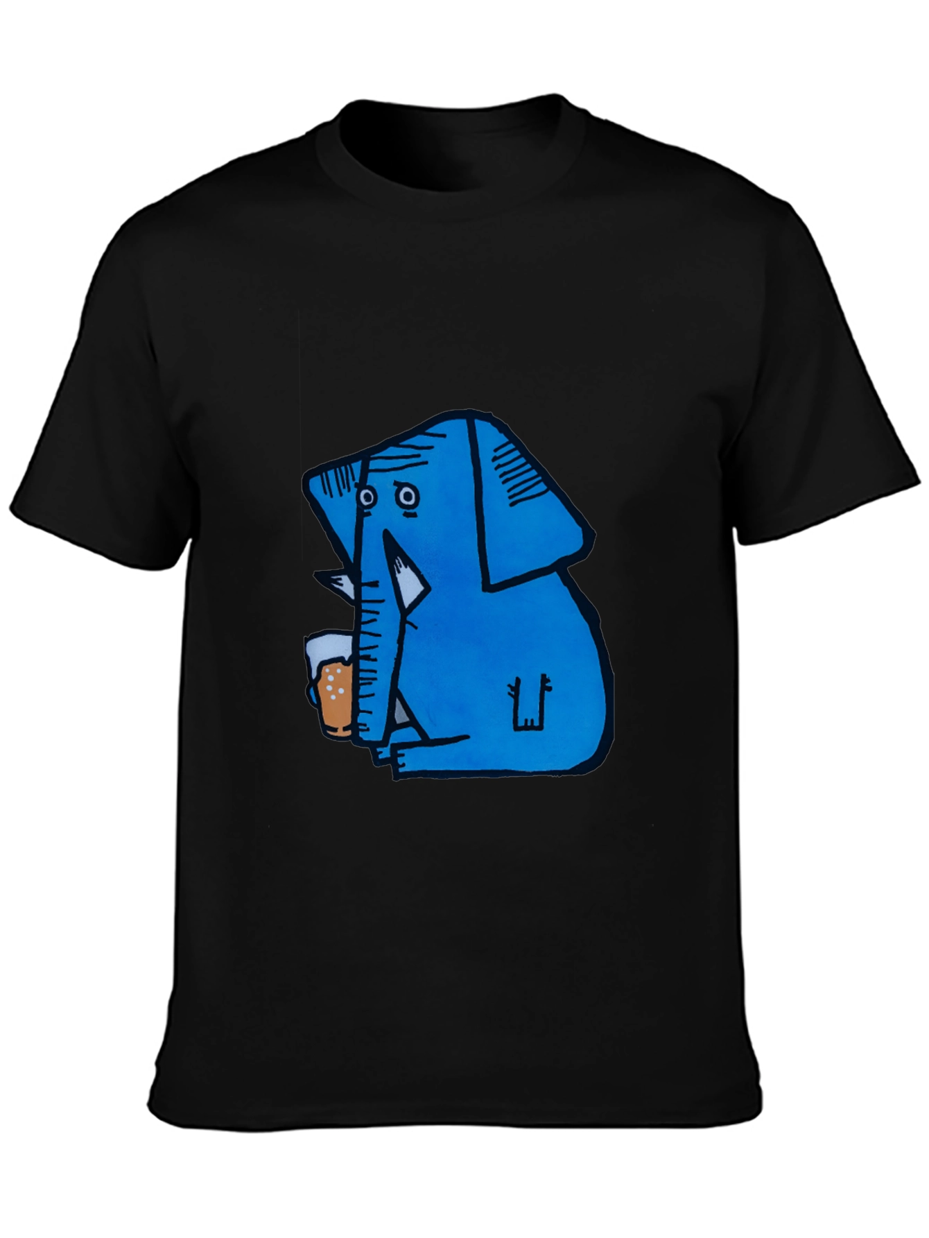 Blue Elephant Drinking Beer Graphic T-Shirt