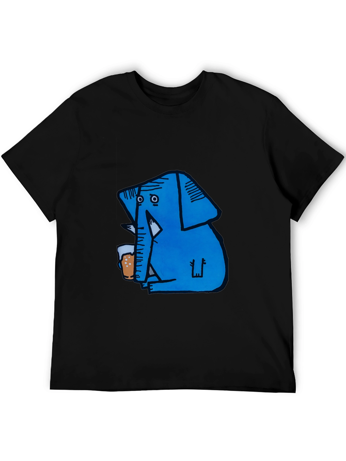Blue Elephant Drinking Beer Graphic T-Shirt