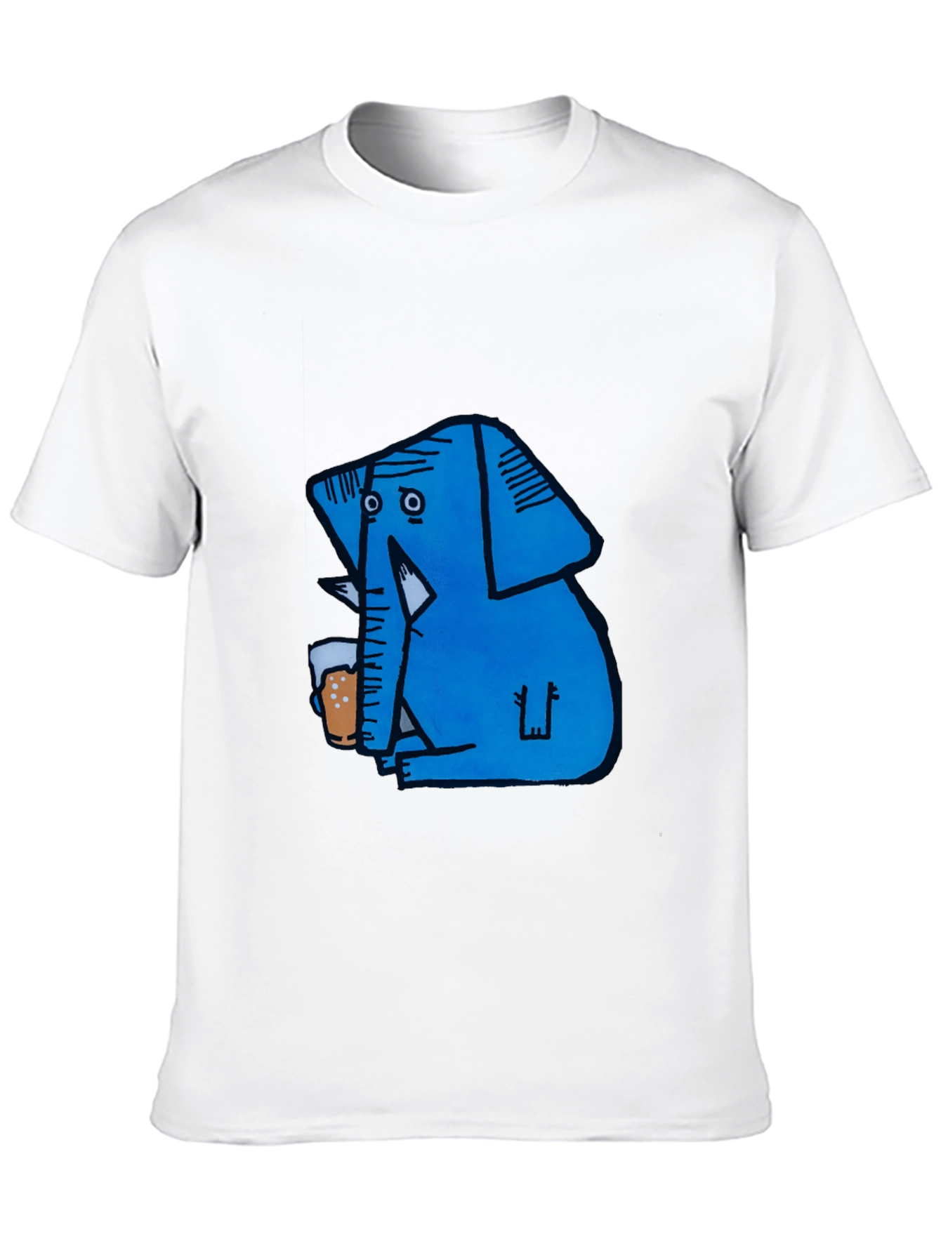 Blue Elephant Drinking Beer Graphic T-Shirt
