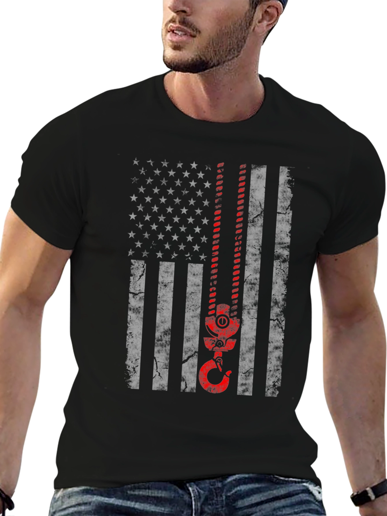 American Flag Crane Operator T-Shirt