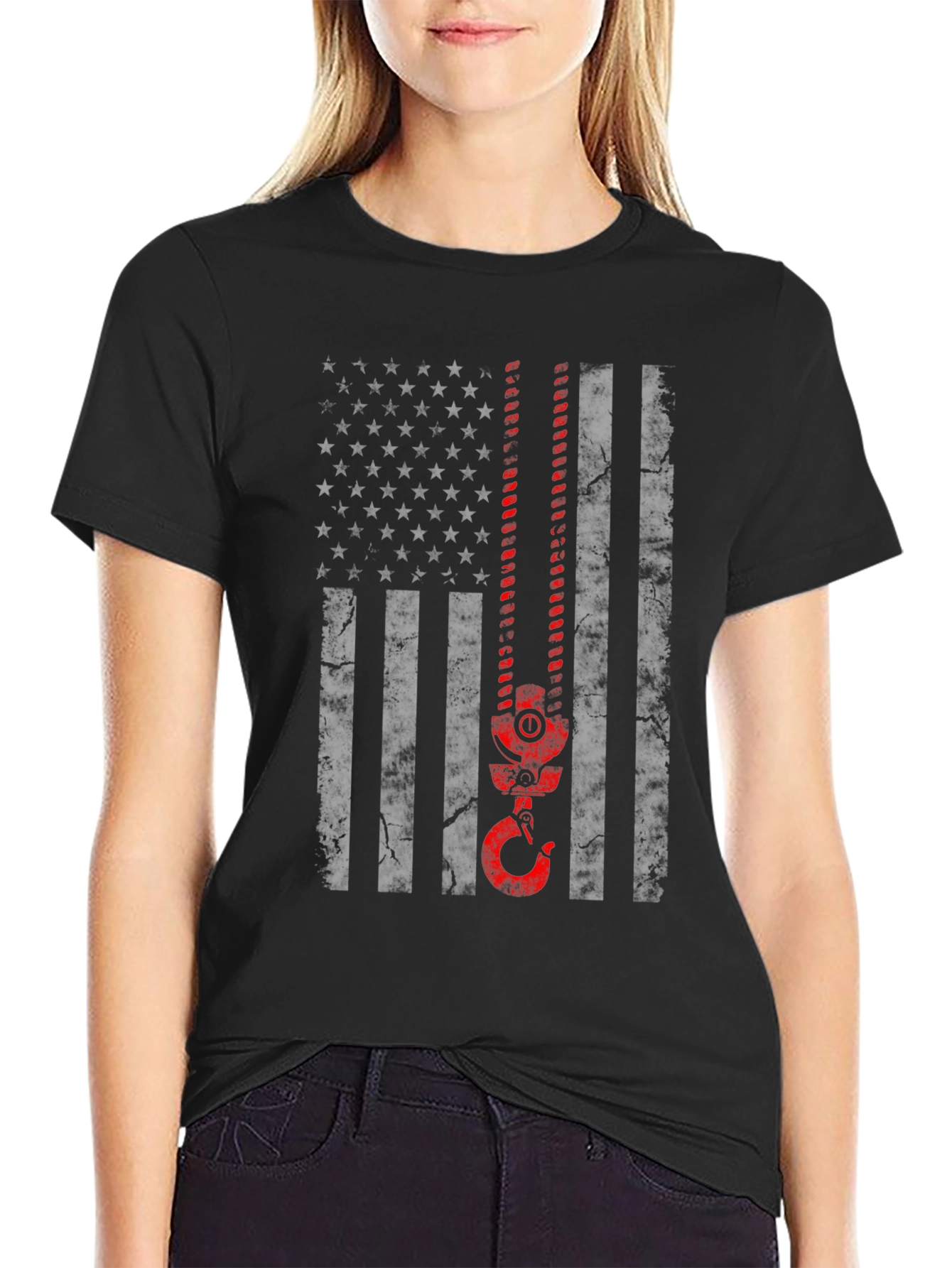 American Flag Crane Operator T-Shirt