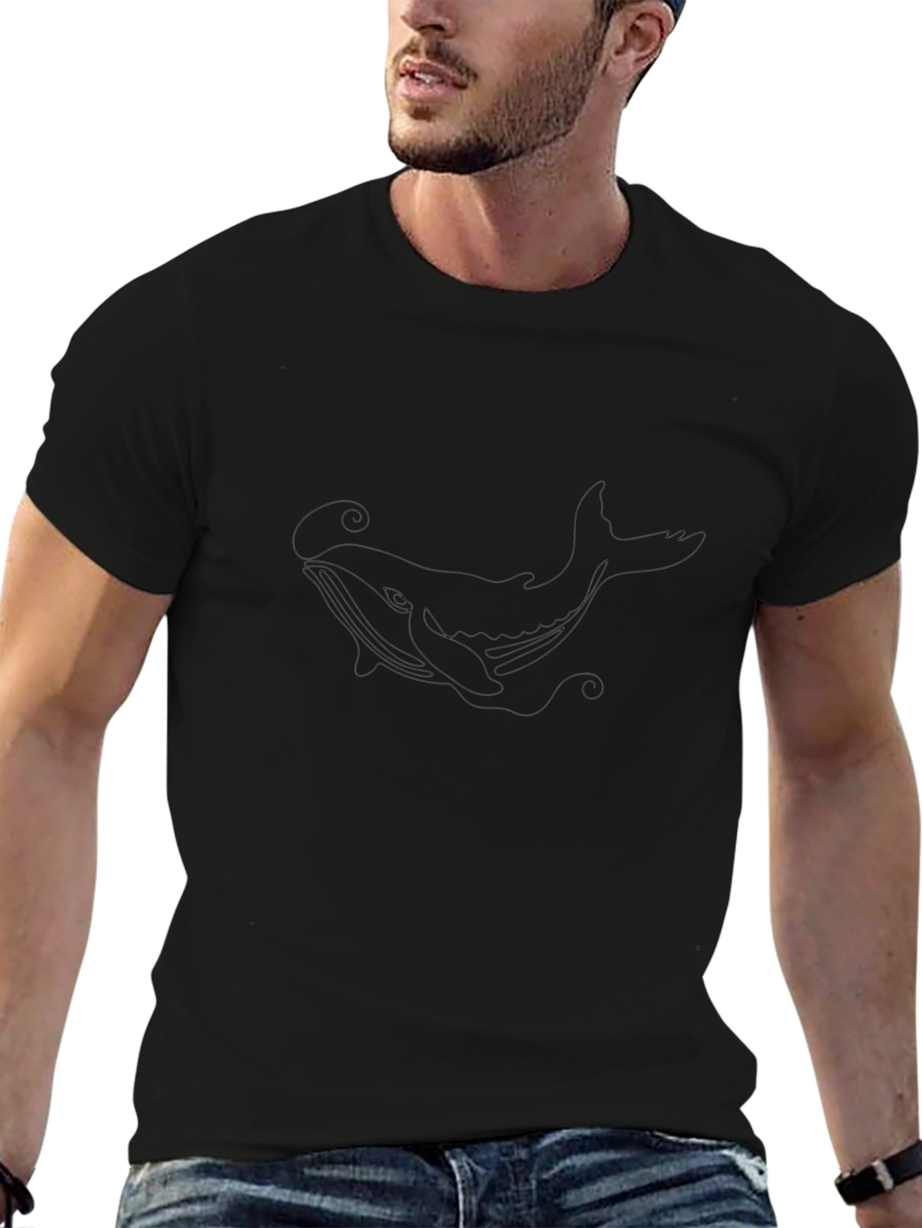 Whale Outline Black Graphic T-Shirt