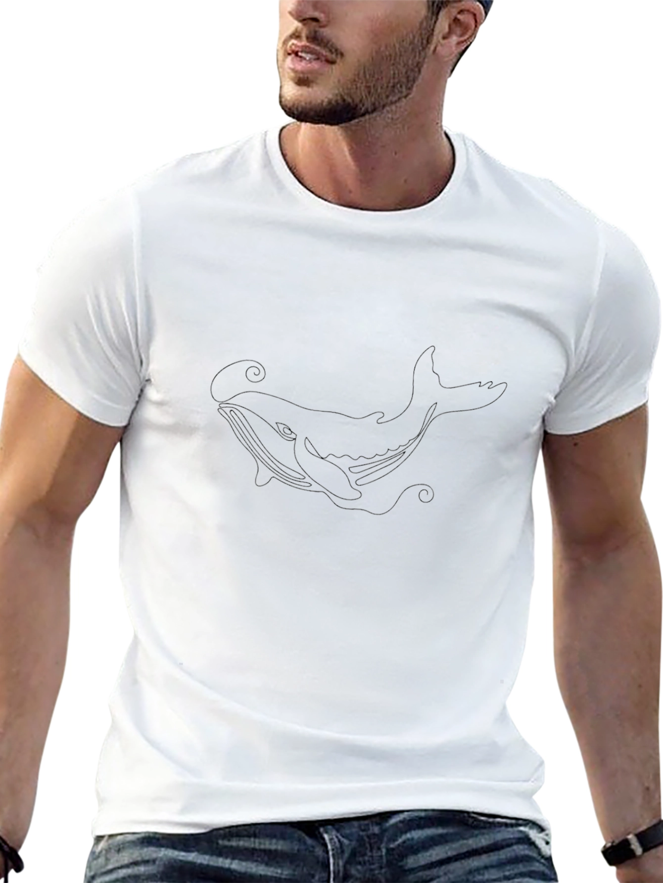 Whale Outline Black Graphic T-Shirt