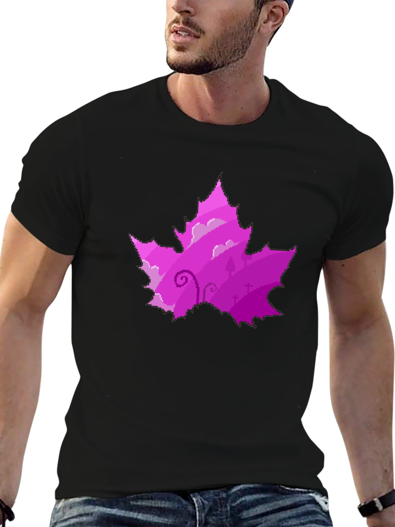 Pixelated Purple Maple Leaf T-Shirt