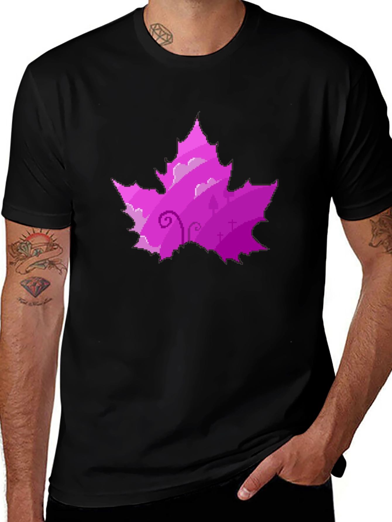 Pixelated Purple Maple Leaf T-Shirt