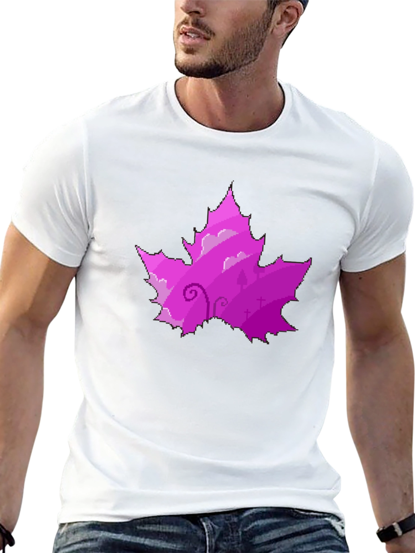 Pixelated Purple Maple Leaf T-Shirt