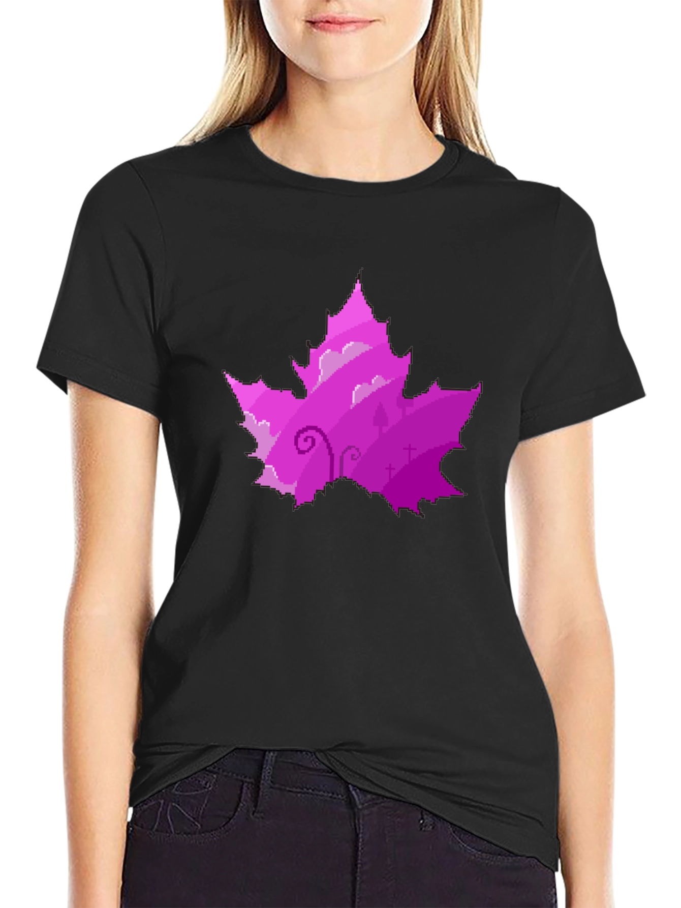 Pixelated Purple Maple Leaf T-Shirt
