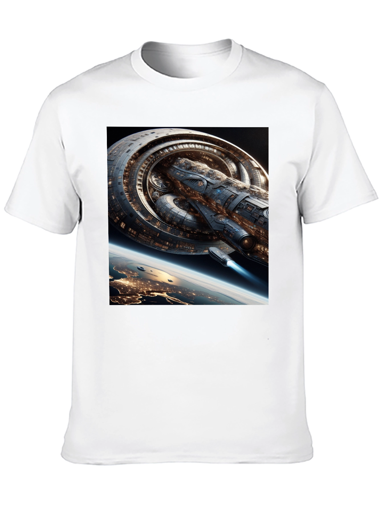 Sci-Fi Spaceship Graphic Black T-Shirt