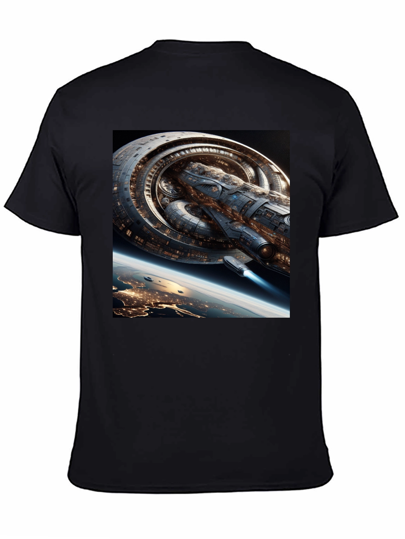 Sci-Fi Spaceship Graphic Black T-Shirt