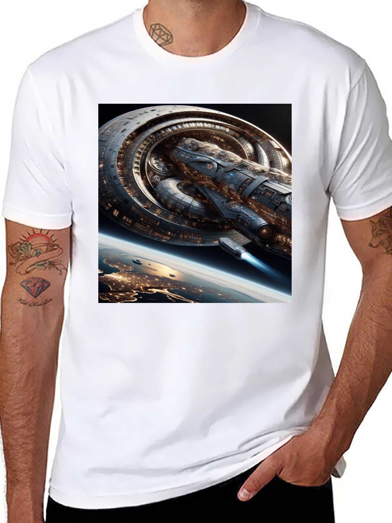 Sci-Fi Spaceship Graphic Black T-Shirt