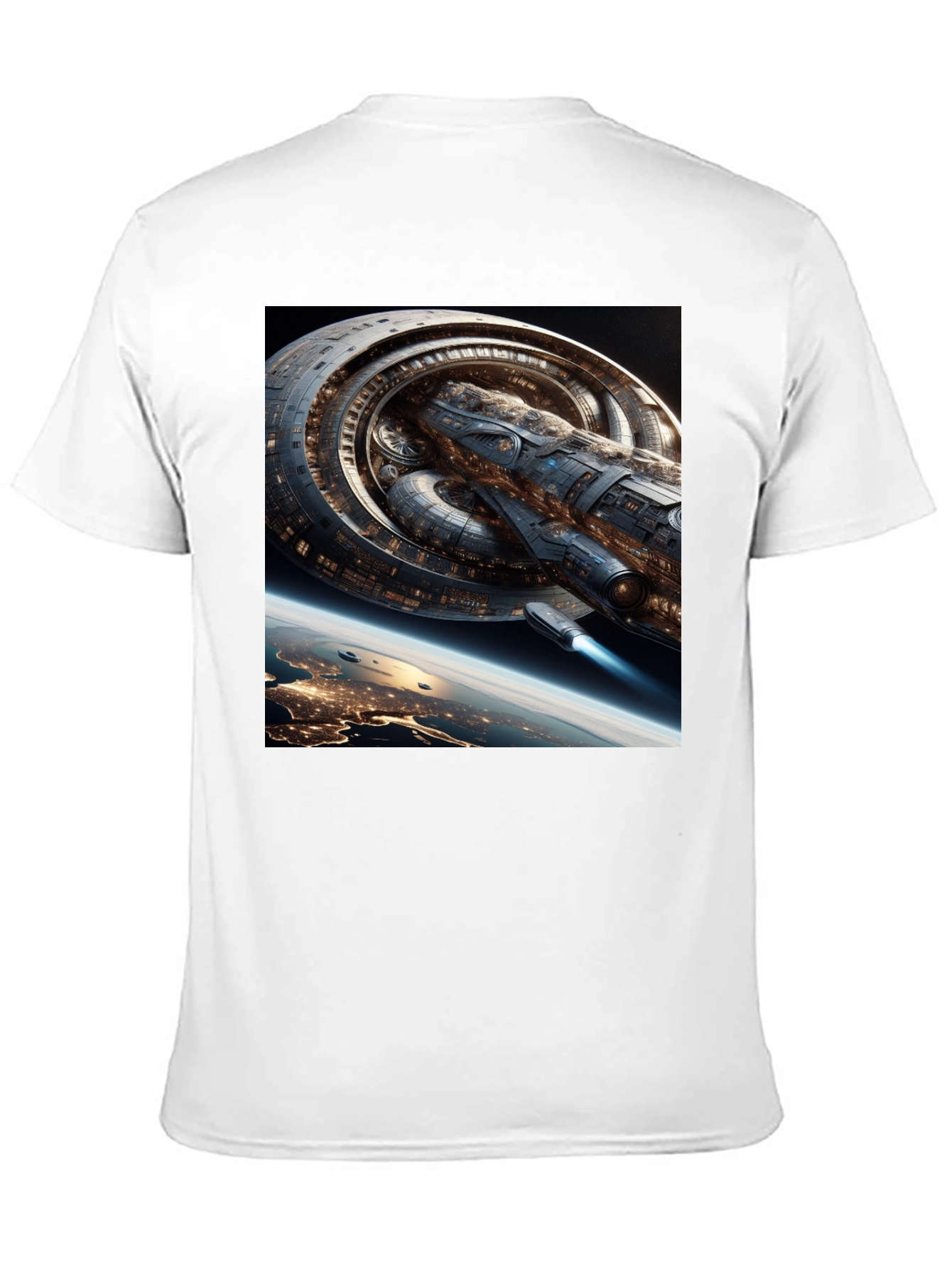Sci-Fi Spaceship Graphic Black T-Shirt