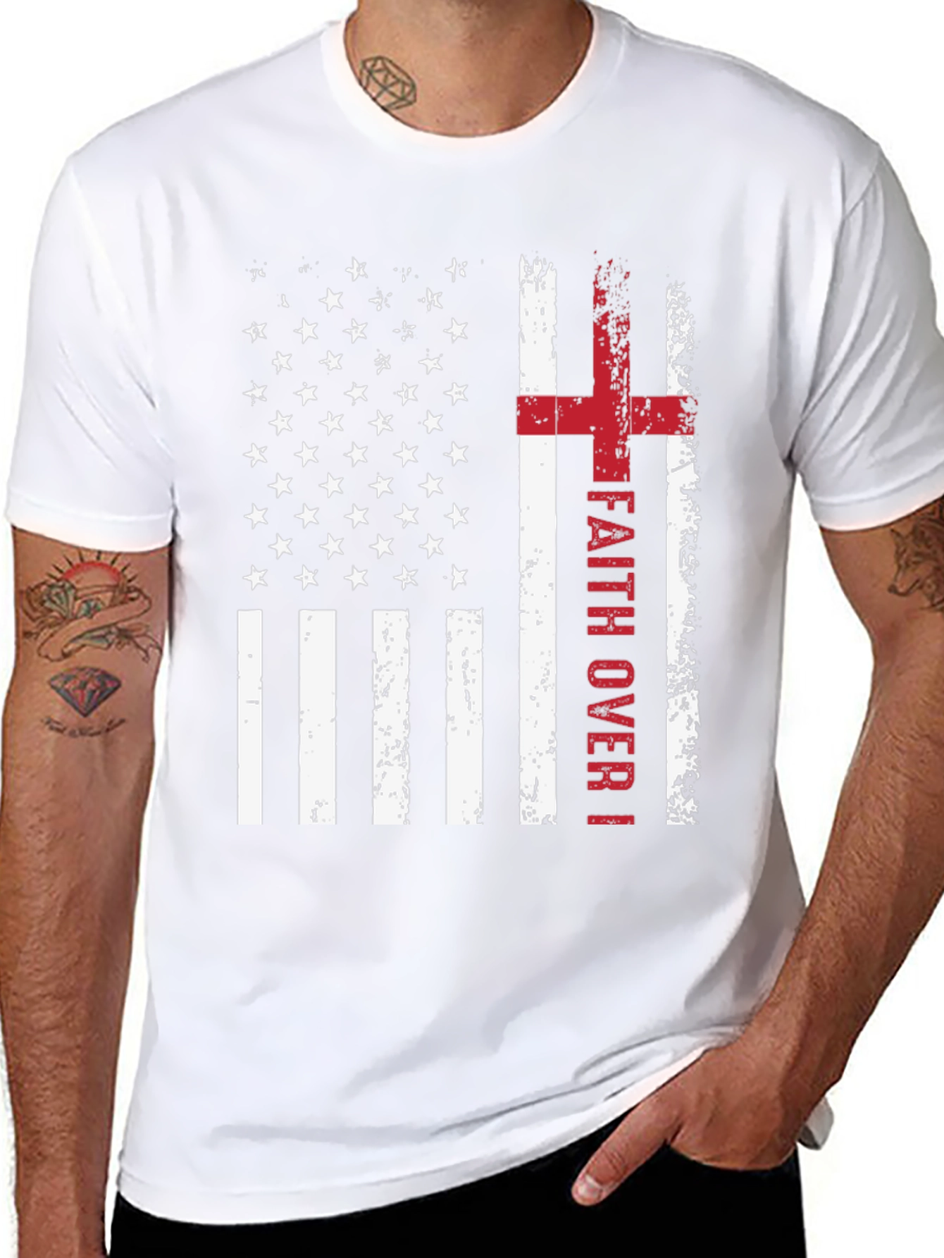 Faith Over Flag T-Shirt Christian Patriotic USA Flag