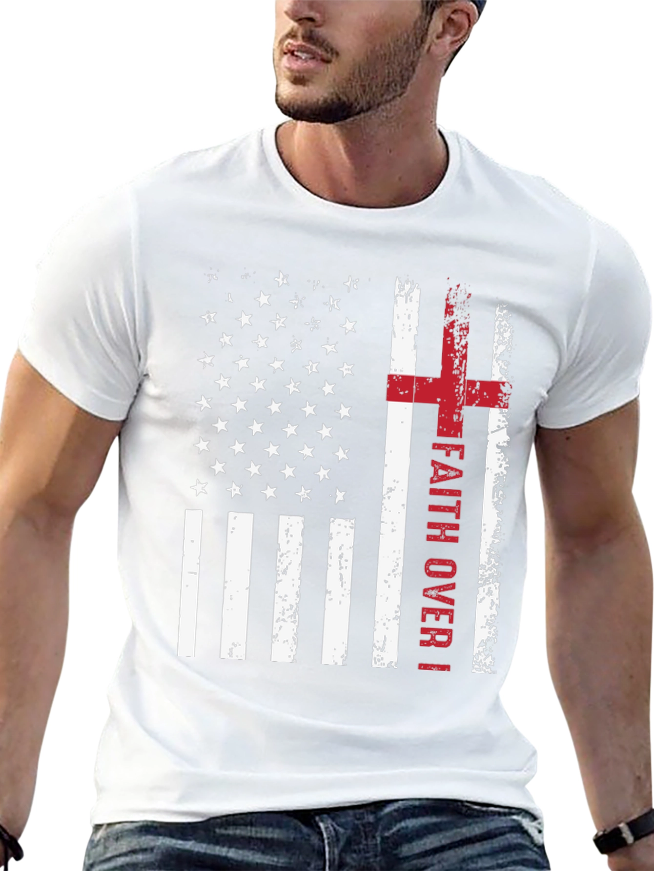 Faith Over Flag T-Shirt Christian Patriotic USA Flag